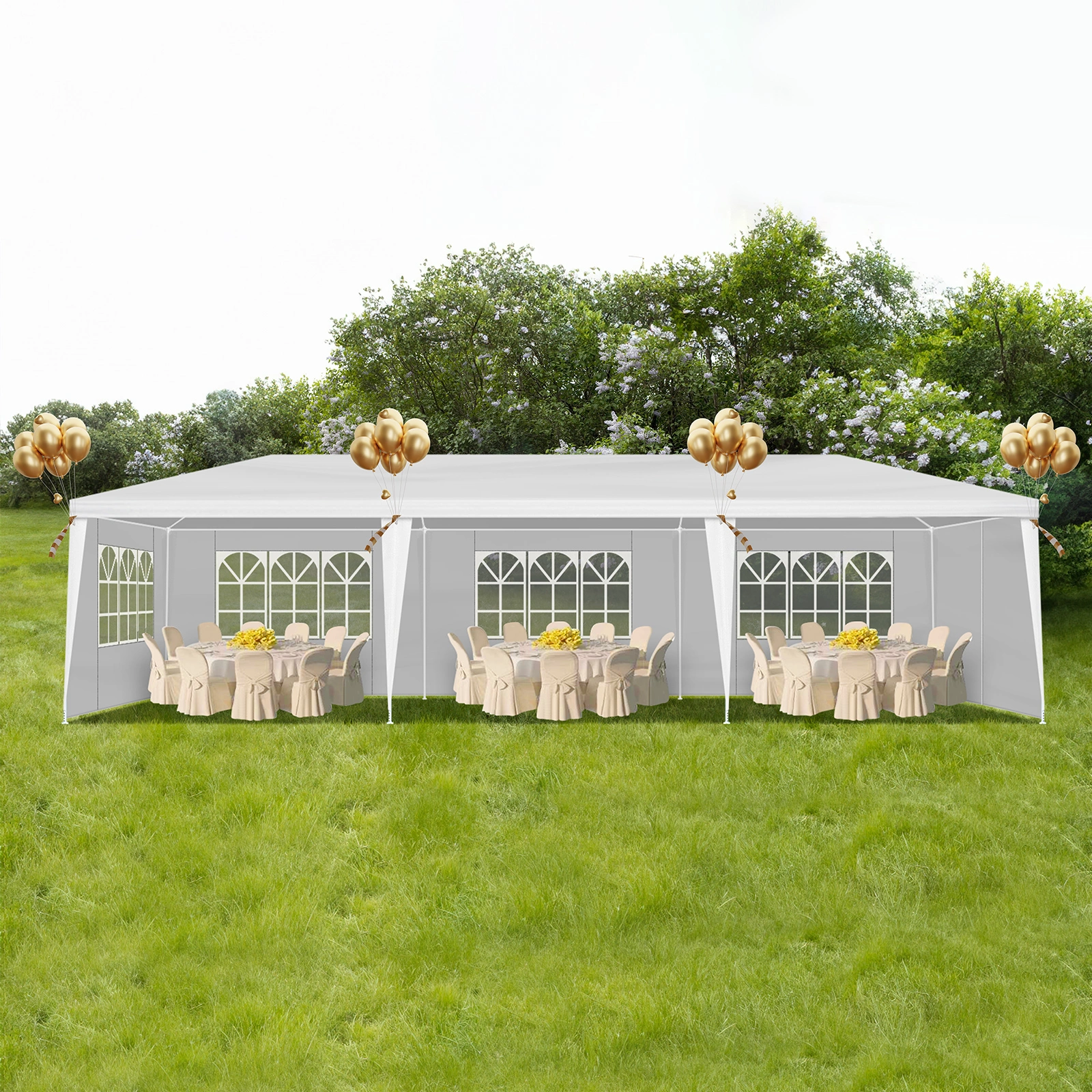 10'x30' Outdoor Party Tent with 8 Removable Sidewalls, Waterproof Canopy Patio Wedding Gazebo, White view 27