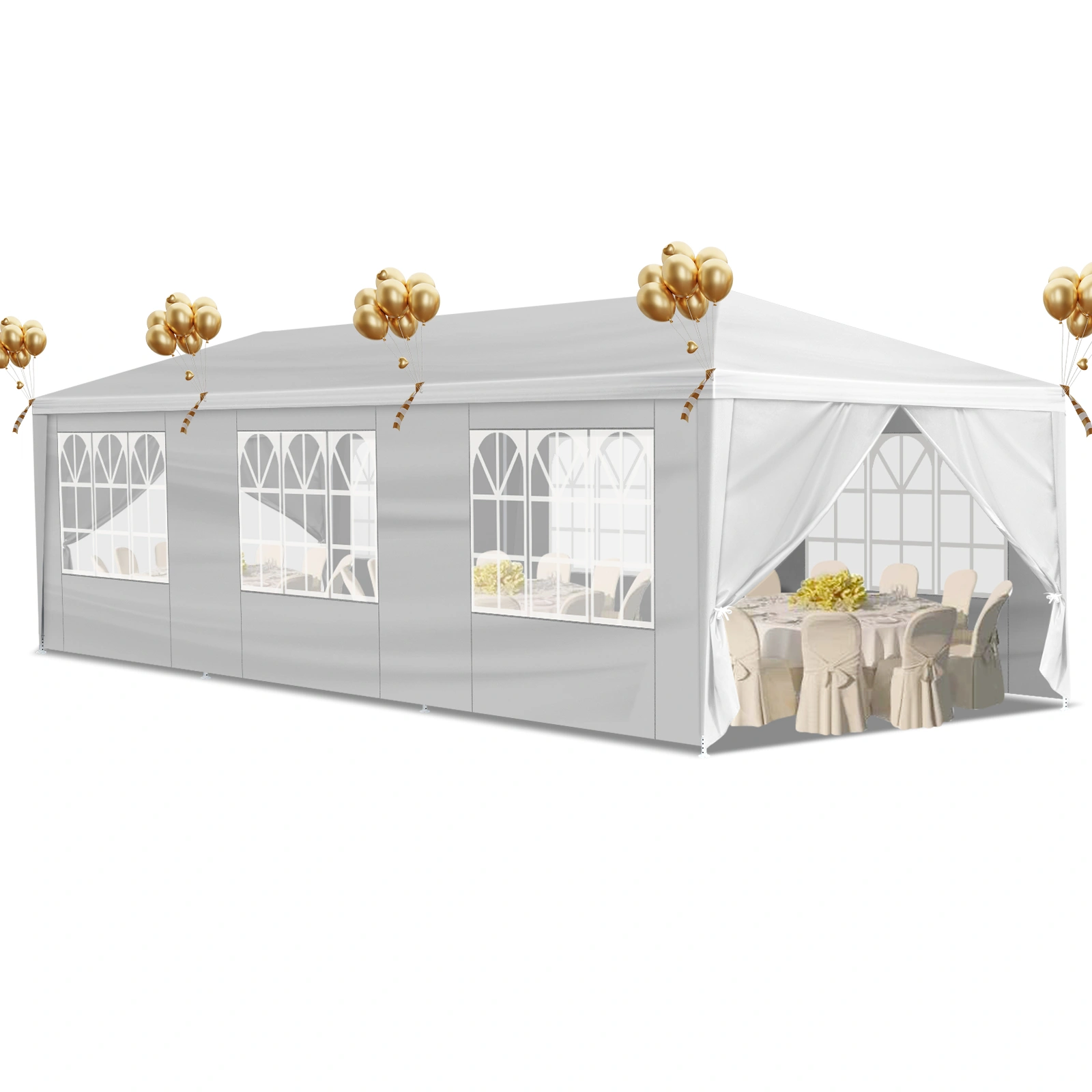 10'x30' Outdoor Party Tent with 8 Removable Sidewalls, Waterproof Canopy Patio Wedding Gazebo, White view 28