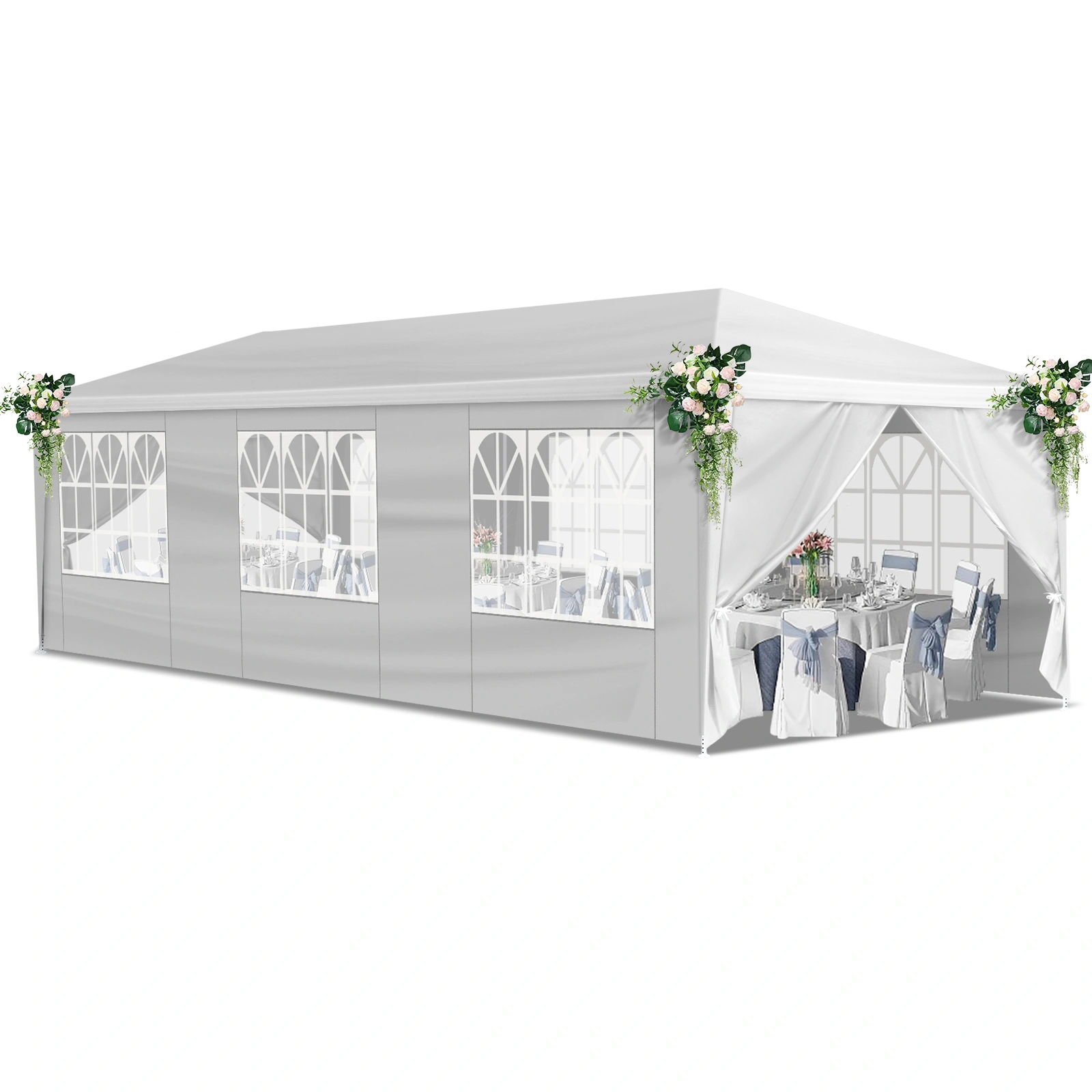 10'x30' Outdoor Party Tent with 8 Removable Sidewalls, Waterproof Canopy Patio Wedding Gazebo, White view 29