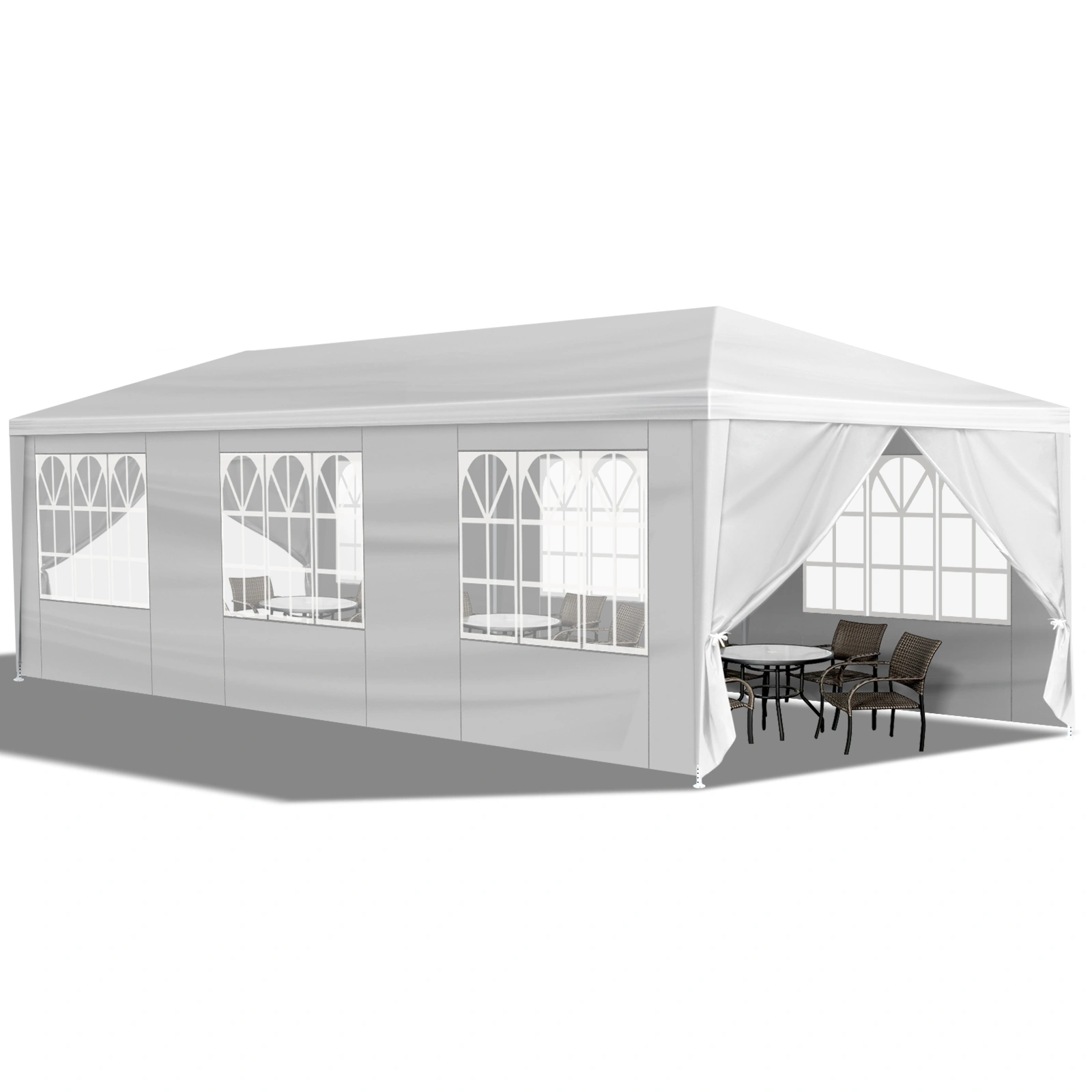 10'x30' Outdoor Party Tent with 8 Removable Sidewalls, Waterproof Canopy Patio Wedding Gazebo, White view 8