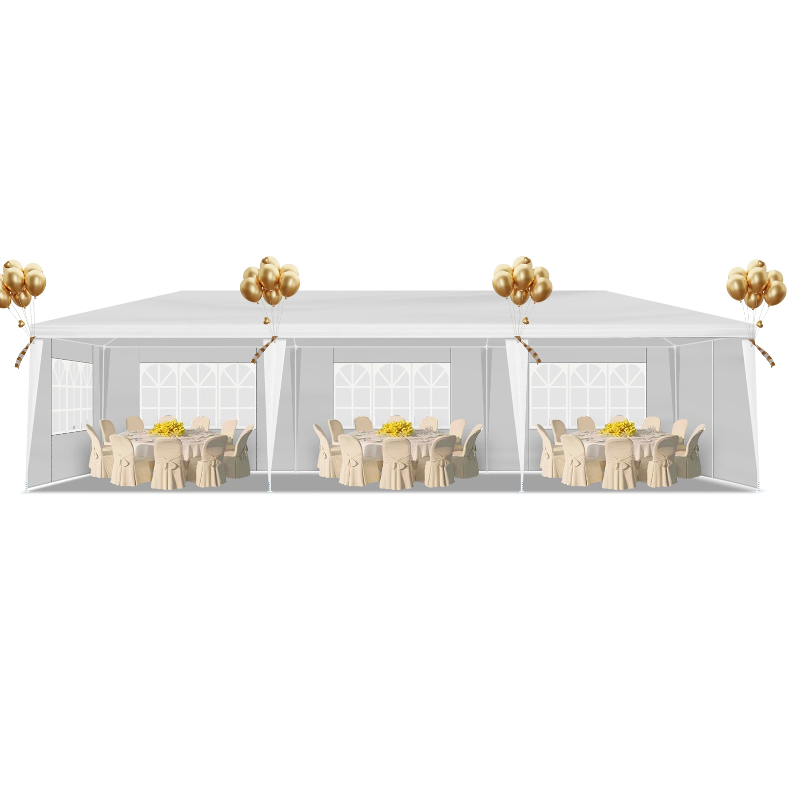 10'x30' Outdoor Party Tent with 8 Removable Sidewalls, Waterproof Canopy Patio Wedding Gazebo, White view 9