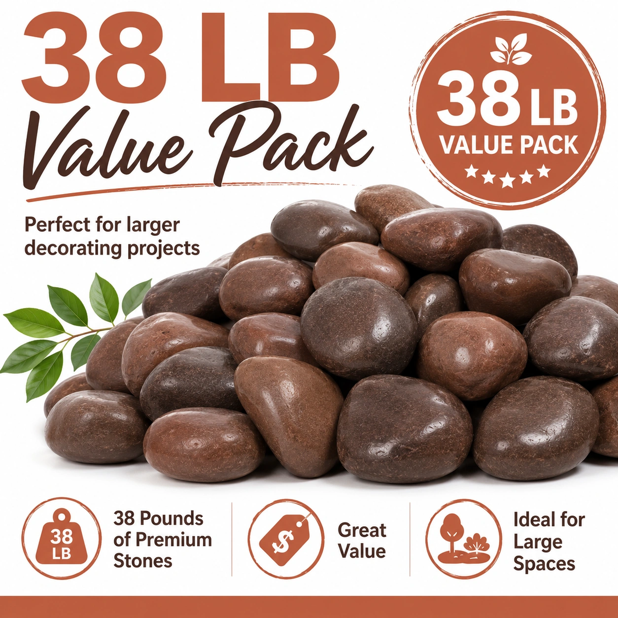 38 Lbs Brown River Rocks 2-3 Inch Polished Pebbles, Decorative Stones for Indoor Outdoor Plants, Vase, Aquarium & Garden view 6