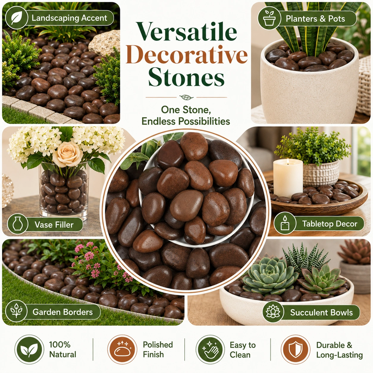 38 Lbs Brown River Rocks 2-3 Inch Polished Pebbles, Decorative Stones for Indoor Outdoor Plants, Vase, Aquarium & Garden view 8