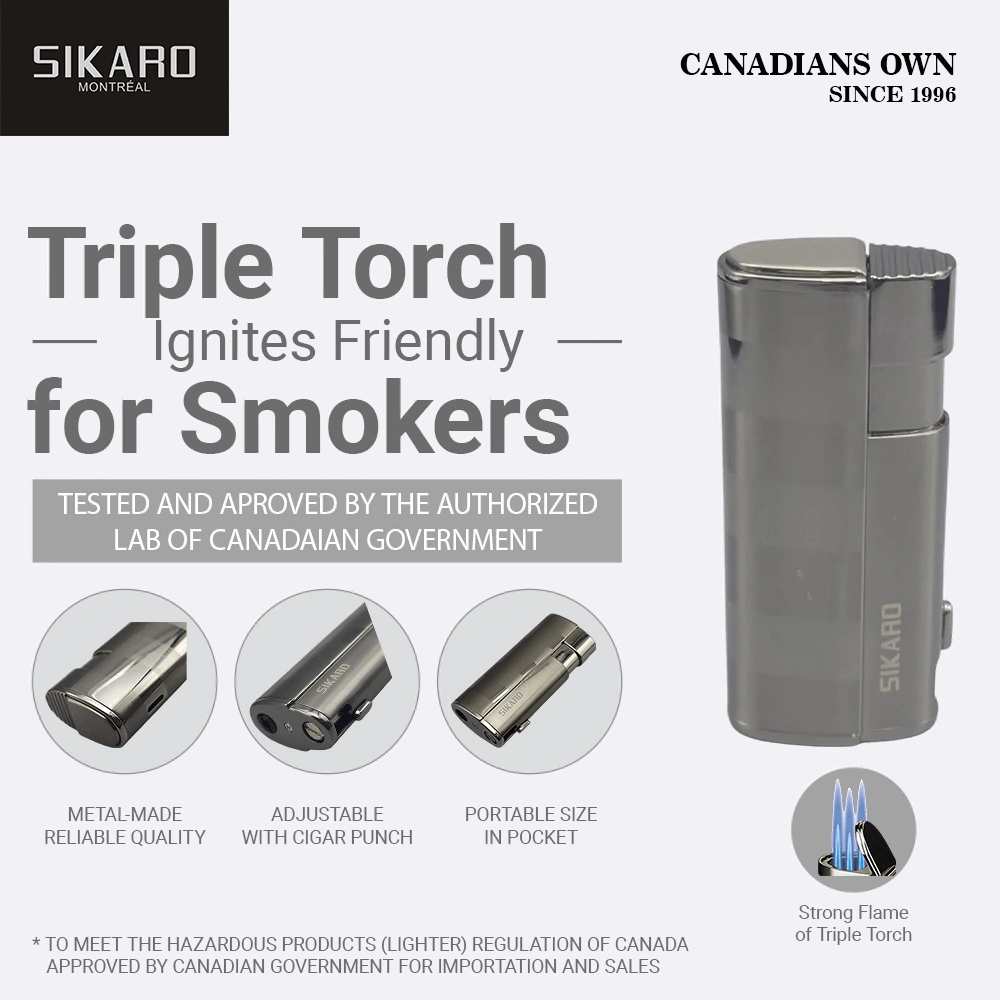 SIKARO HURRICANE Triple Torch Lighter Gunmetal w/Cigar Punch, Refillable Adjustable Flame, Windproof for Cigar, Kitchen, Outdoor view 2
