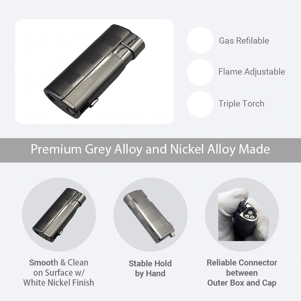 SIKARO HURRICANE Triple Torch Lighter Gunmetal w/Cigar Punch, Refillable Adjustable Flame, Windproof for Cigar, Kitchen, Outdoor view 4
