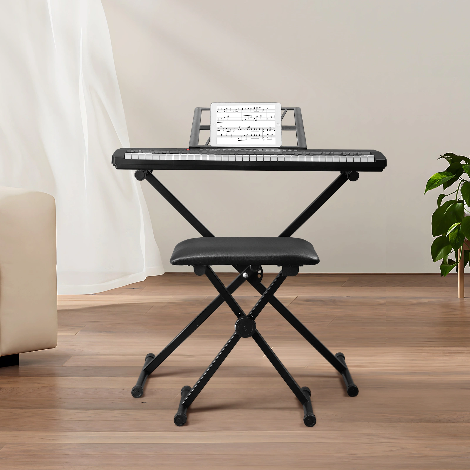 GEP-203 61 Key Keyboard with Piano Stand, Piano Bench, Built In Speakers, Headphone, Microphone, Music Rest, LED Screen, 3 Teaching Modes for Beginners view 8