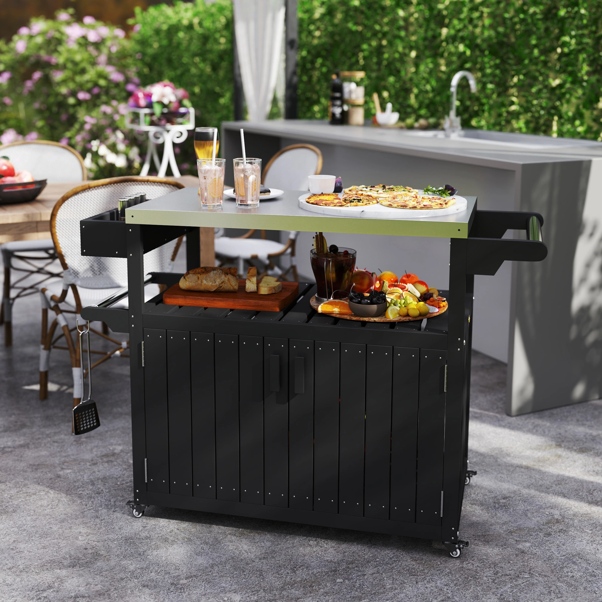 Camping Grill Cart, Outdoor Bar Cart with Wheels, Portable Folding Utility Cart for Beach, Picnic, backyard & RV Accessories