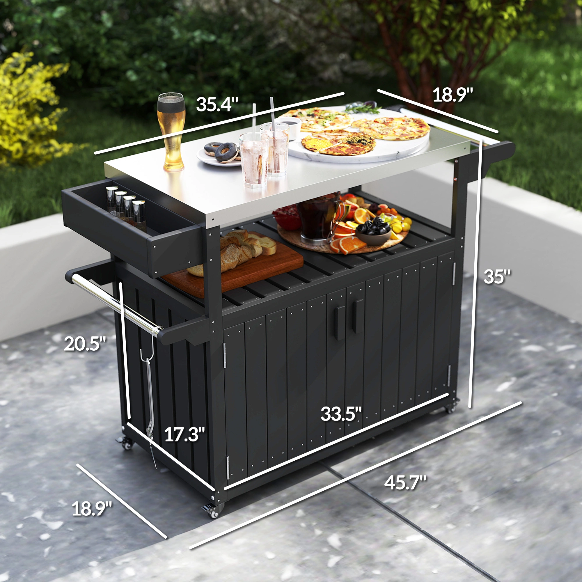 Camping Grill Cart, Outdoor Bar Cart with Wheels, Portable Folding Utility Cart for Beach, Picnic, backyard & RV Accessories view 4