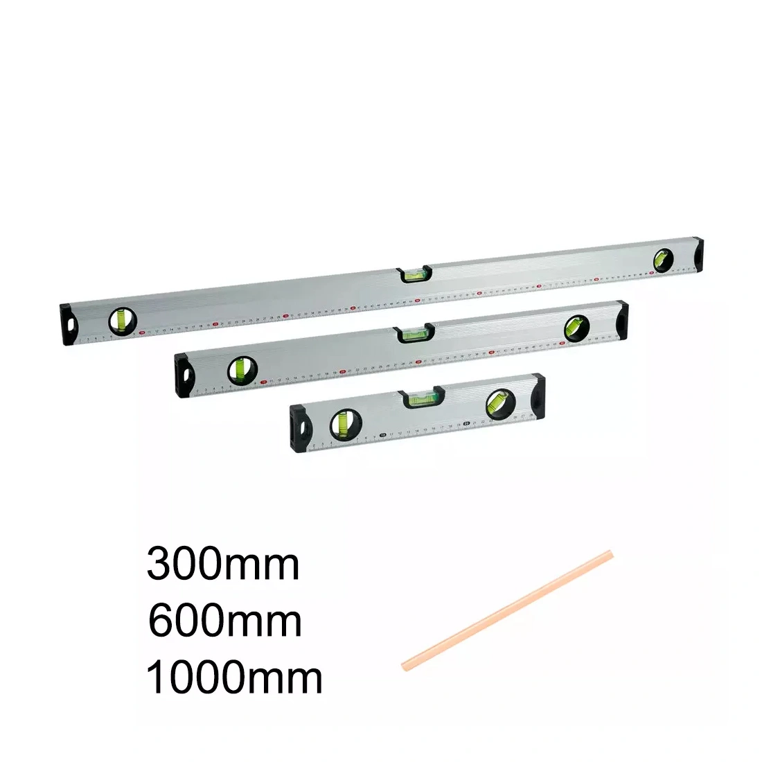 Magnetic 3 Piece Builders Spirit Level Set - 300mm 600mm 1000mm Yellow with Pencil view 5