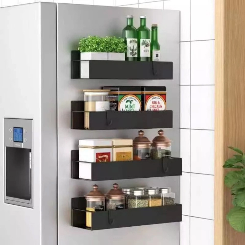 2Pcs Metal Spice Rack for Refrigerator 1S+1L Versatile Adjustable Spice Storage Organizer Shelf