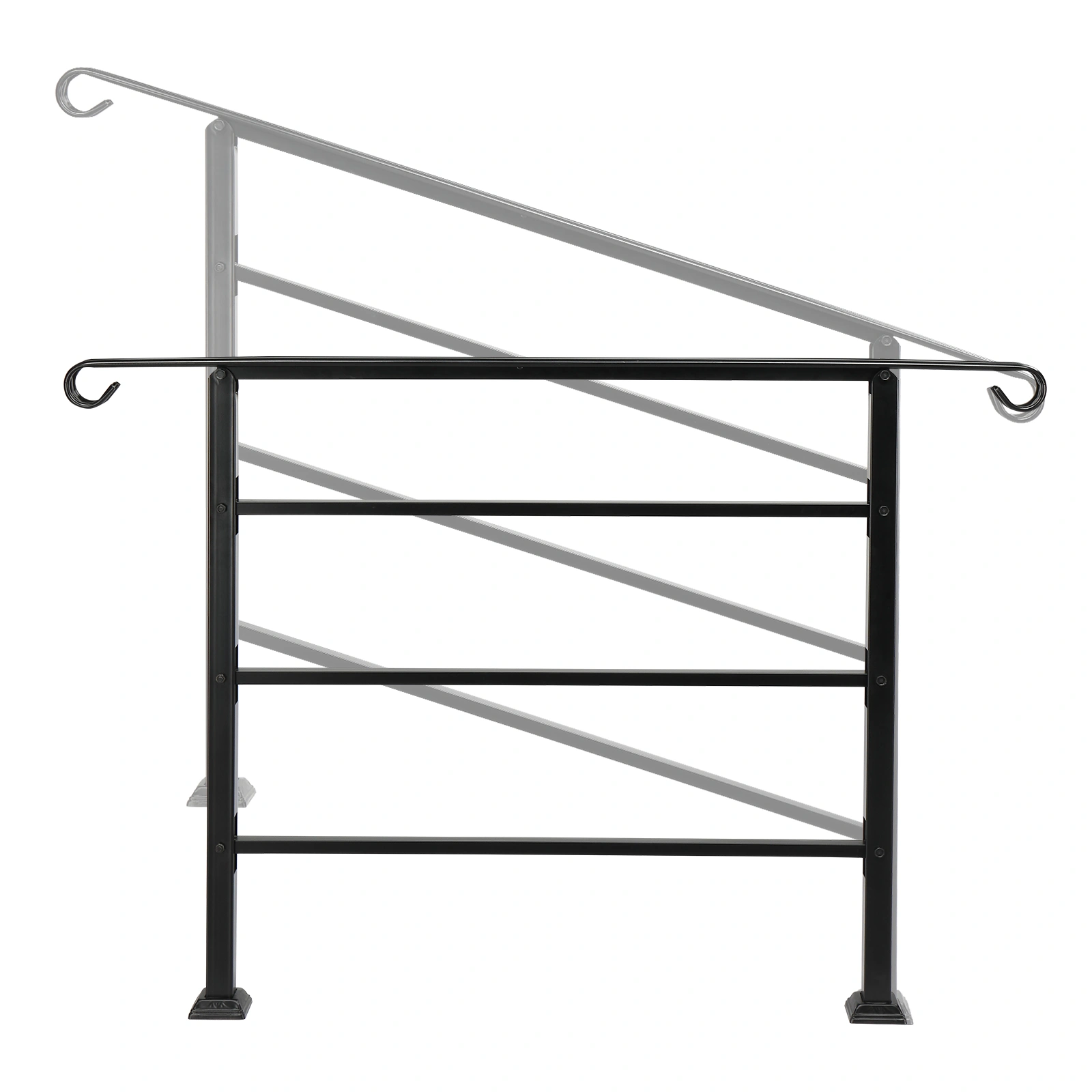 Black Wrought Iron Outdoor Handrails for Steps, Transitional Handrail Fits 1 to 4 Steps, Includes Installation Kit, Indoor Outdoor Support Rail