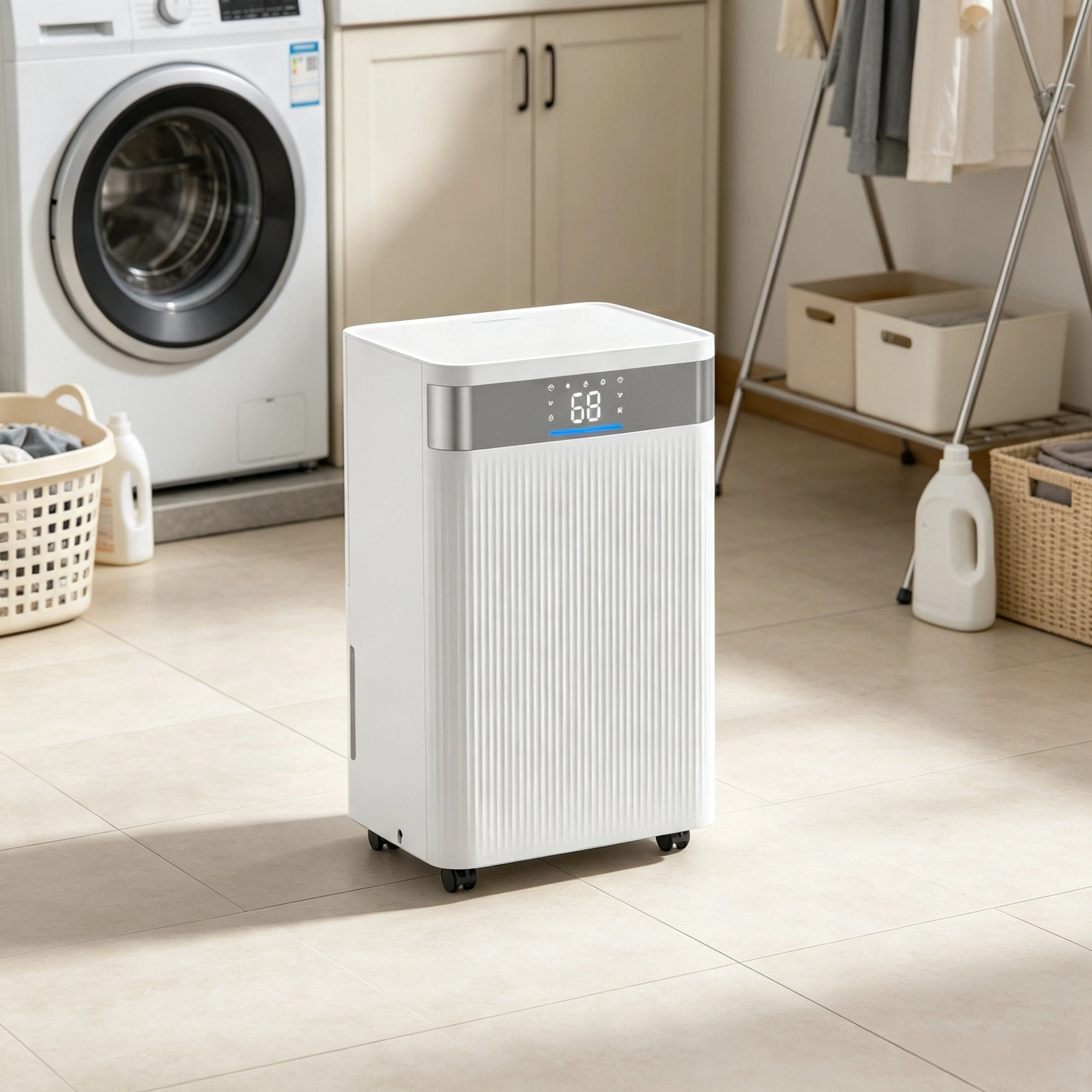 Dehumidifier with Drain Hose Smart Humidity Control Low Noise for Home Basement Commercial White view 4