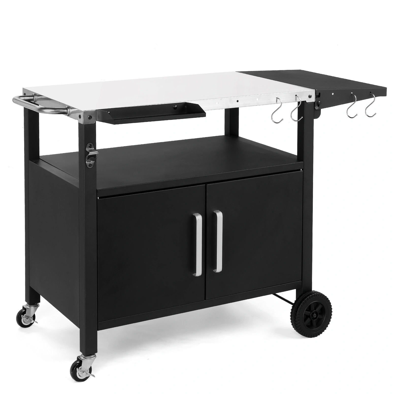 Outdoor Grill Cart with Storage, Rolling Bar Cart Movable Kitchen Island for BBQ, Patio Dining Cart Table for Food Prep with Wheels Hooks Foldable Top view 22