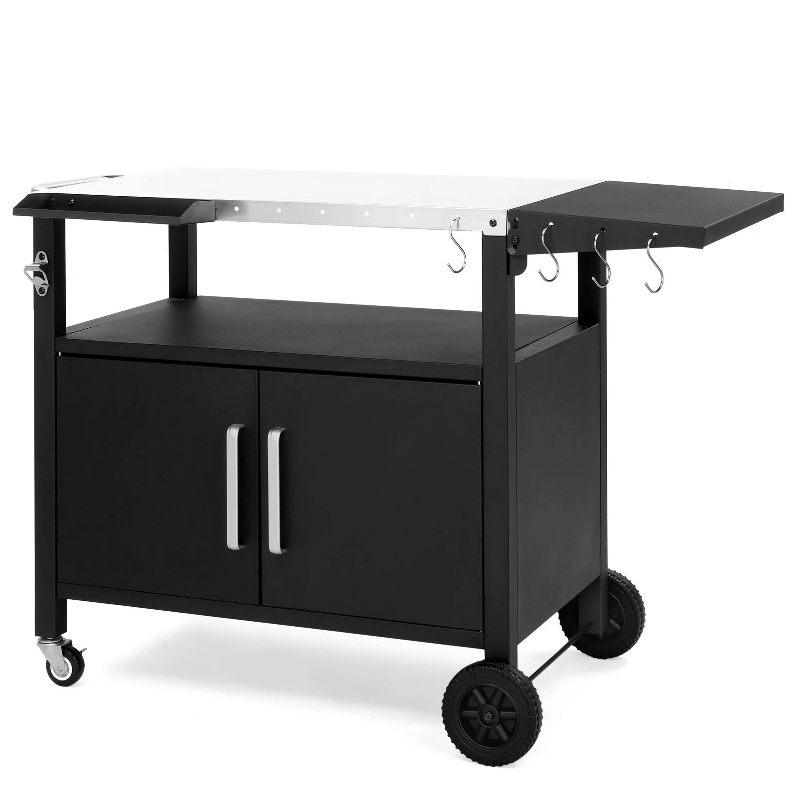 Outdoor Grill Cart with Storage, Rolling Bar Cart Movable Kitchen Island for BBQ, Patio Dining Cart Table for Food Prep with Wheels Hooks Foldable Top view 23