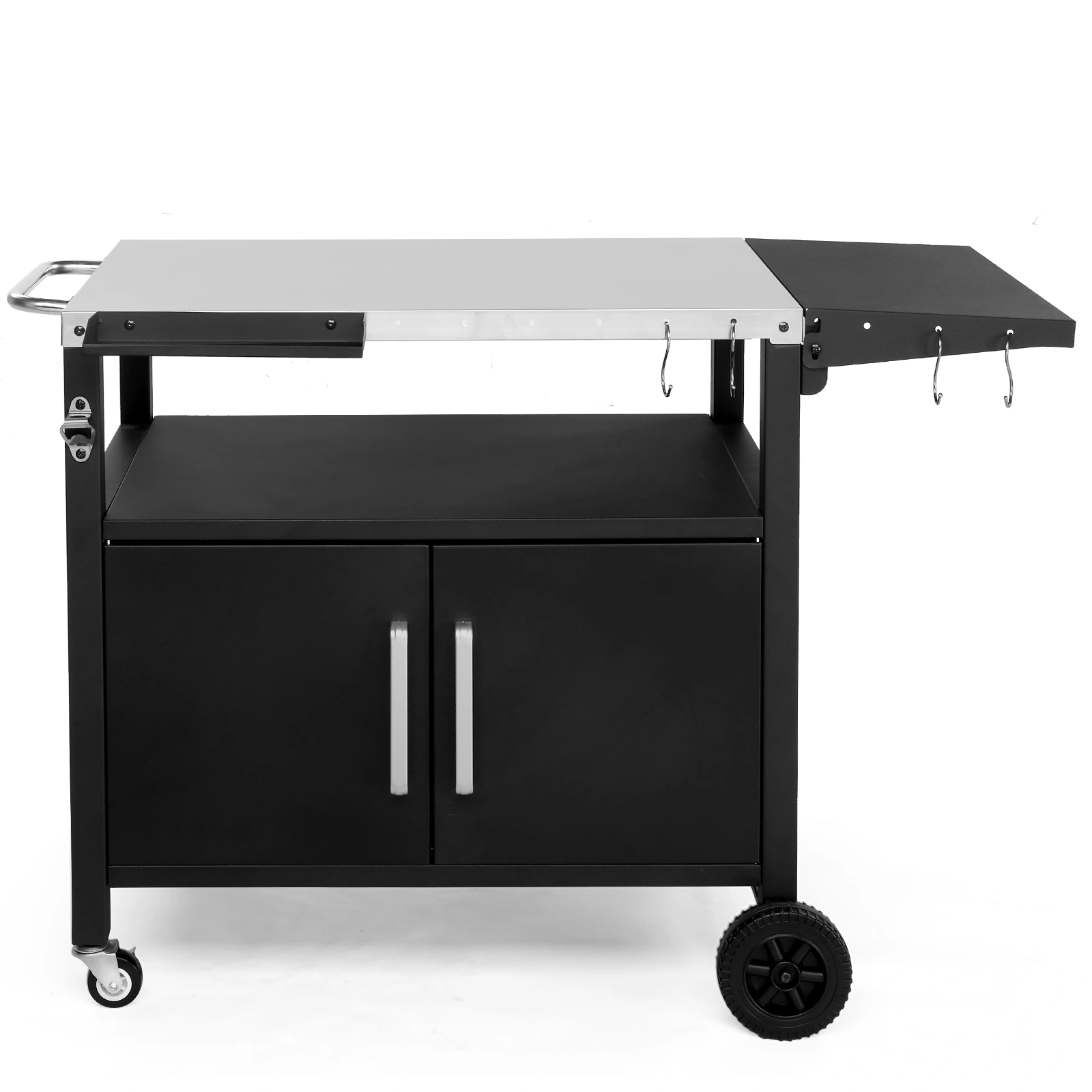 Outdoor Grill Cart with Storage, Rolling Bar Cart Movable Kitchen Island for BBQ, Patio Dining Cart Table for Food Prep with Wheels Hooks Foldable Top view 25