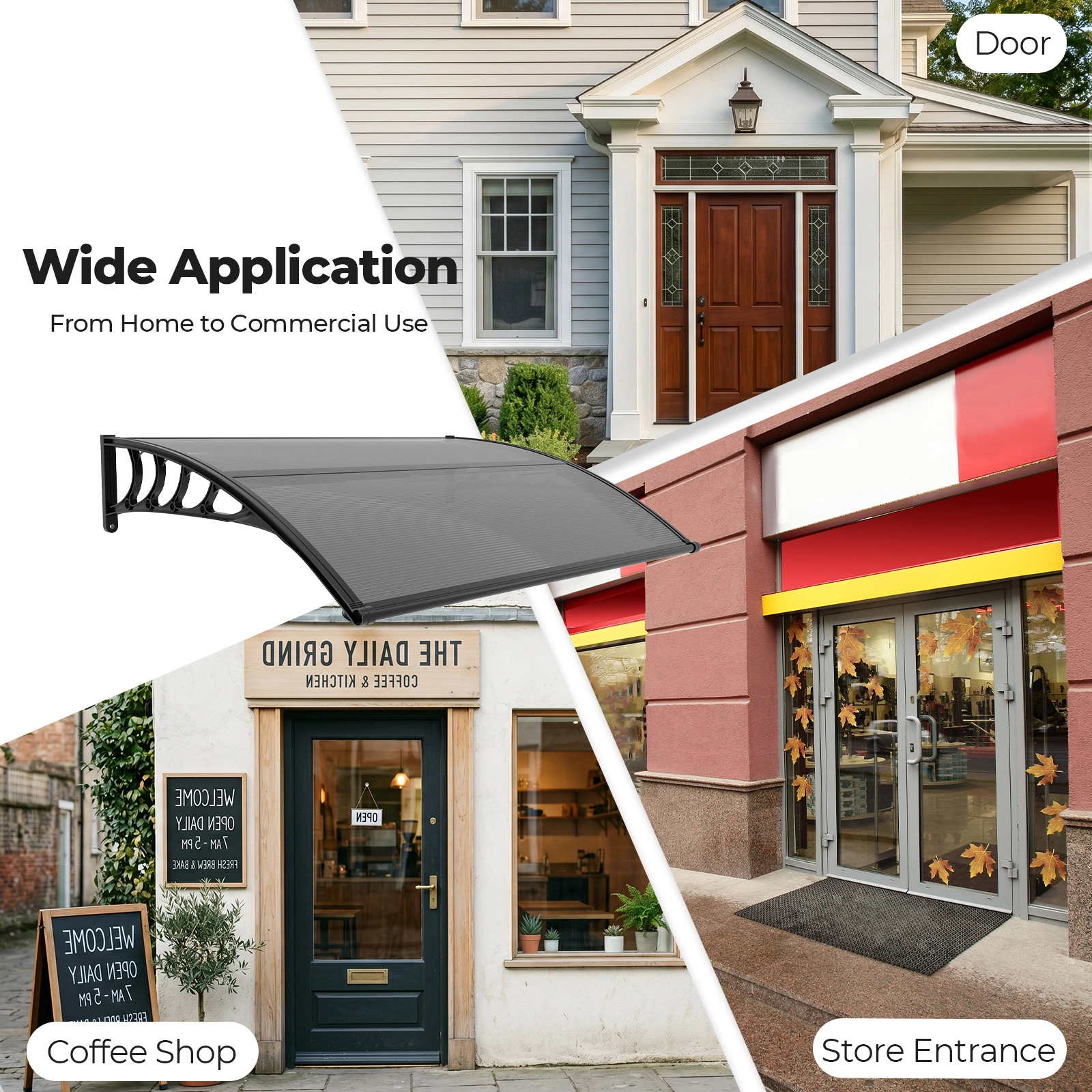 Awning for Door Entrance with Drainage Sink, 40x48 Inch Window Canopy Exterior, UV Rain Snow Protection for House Porch Patio Deck, Black Bracket & Brown Board view 7