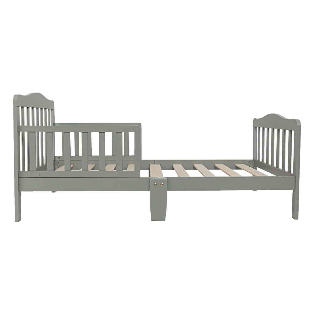 Wooden Baby Toddler Bed Children Bedroom Furniture with Safety Guardrails Gray view 3