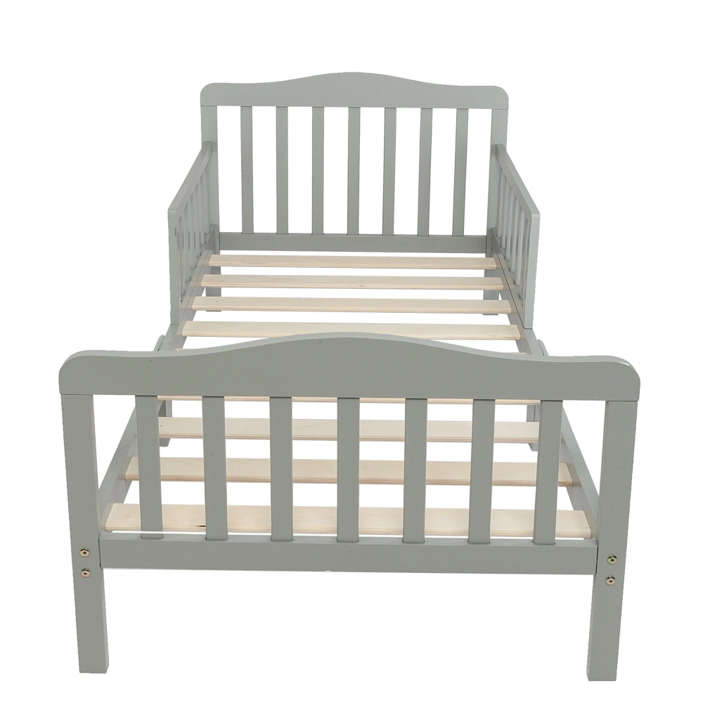 Wooden Baby Toddler Bed Children Bedroom Furniture with Safety Guardrails Gray view 6