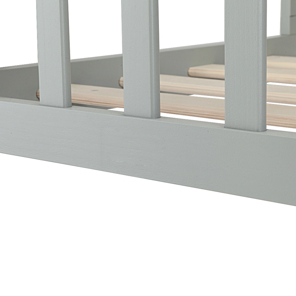 Wooden Baby Toddler Bed Children Bedroom Furniture with Safety Guardrails Gray view 7