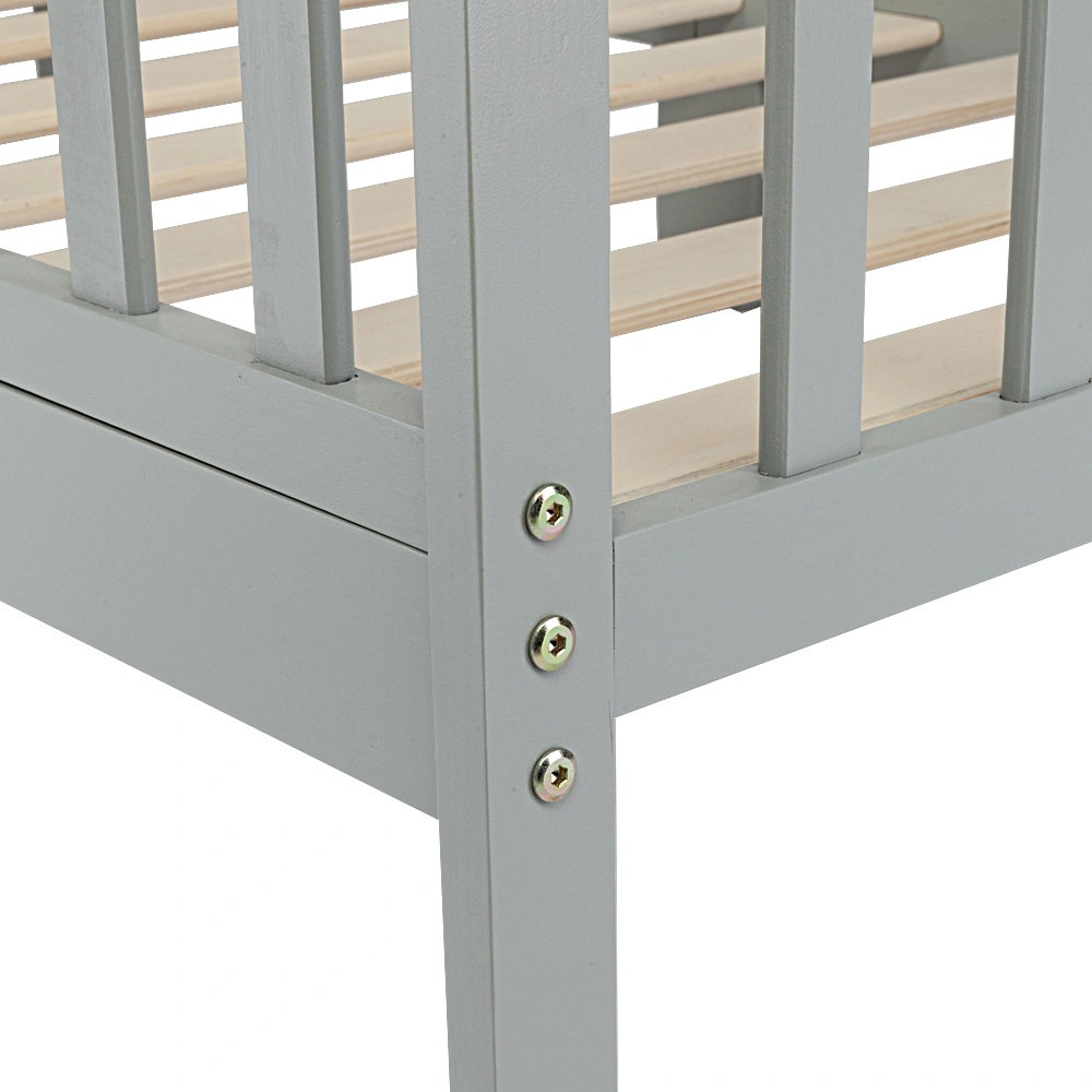 Wooden Baby Toddler Bed Children Bedroom Furniture with Safety Guardrails Gray view 8