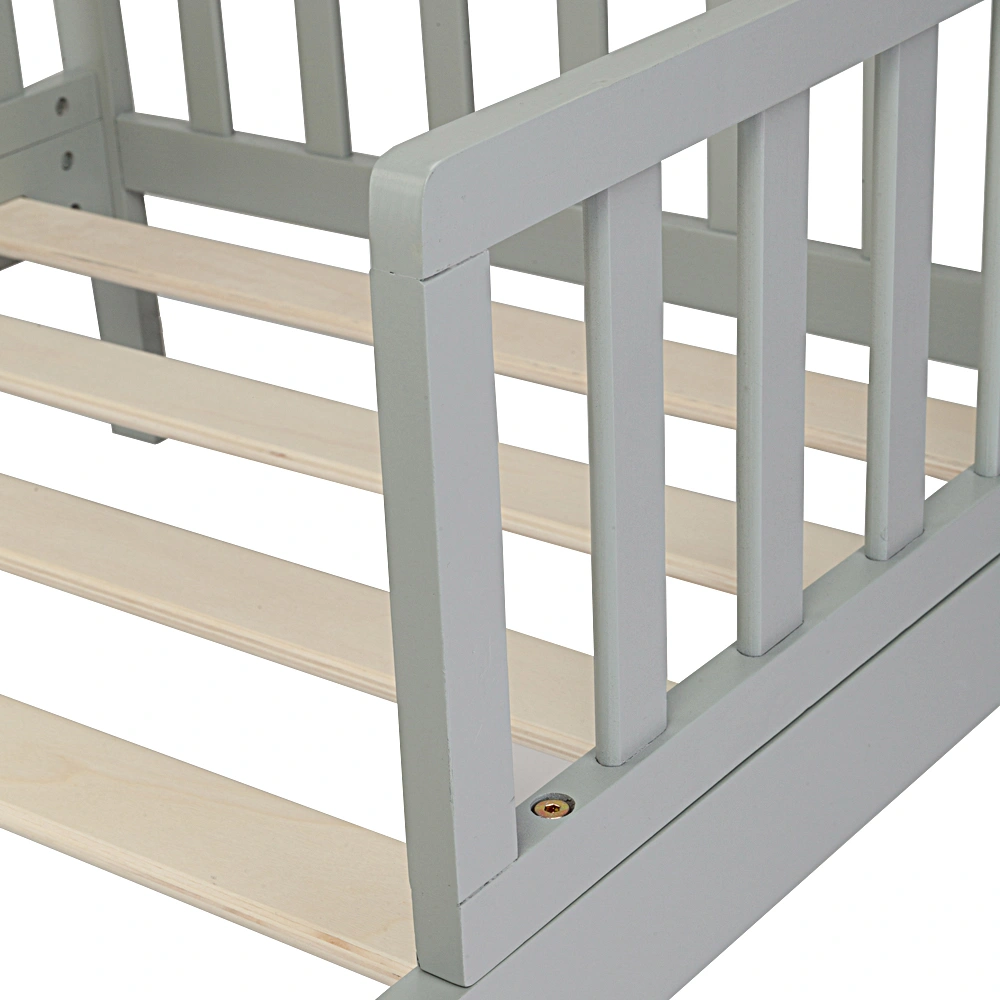 Wooden Baby Toddler Bed Children Bedroom Furniture with Safety Guardrails Gray view 9