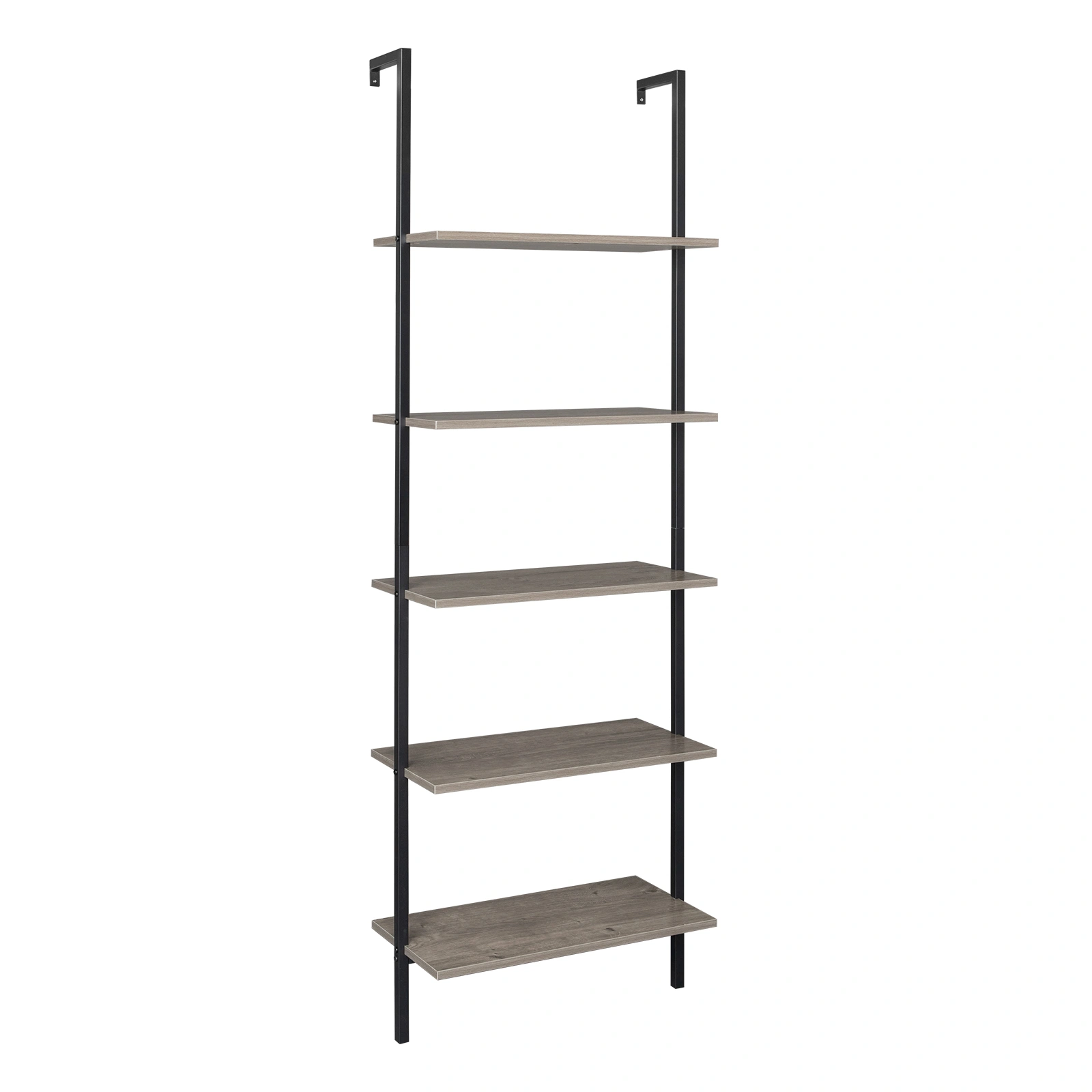 5-Shelf Wood Ladder Bookcase with Metal Frame, Industrial 5-Tier Modern Ladder Shelf Wood Shelves,Gray view 3