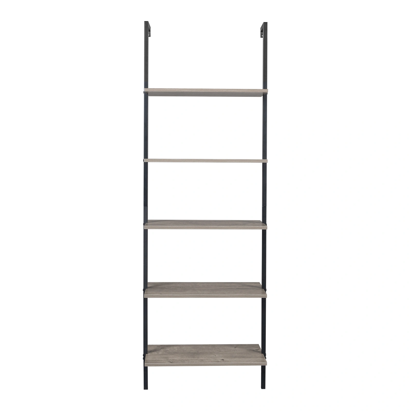 5-Shelf Wood Ladder Bookcase with Metal Frame, Industrial 5-Tier Modern Ladder Shelf Wood Shelves,Gray view 6