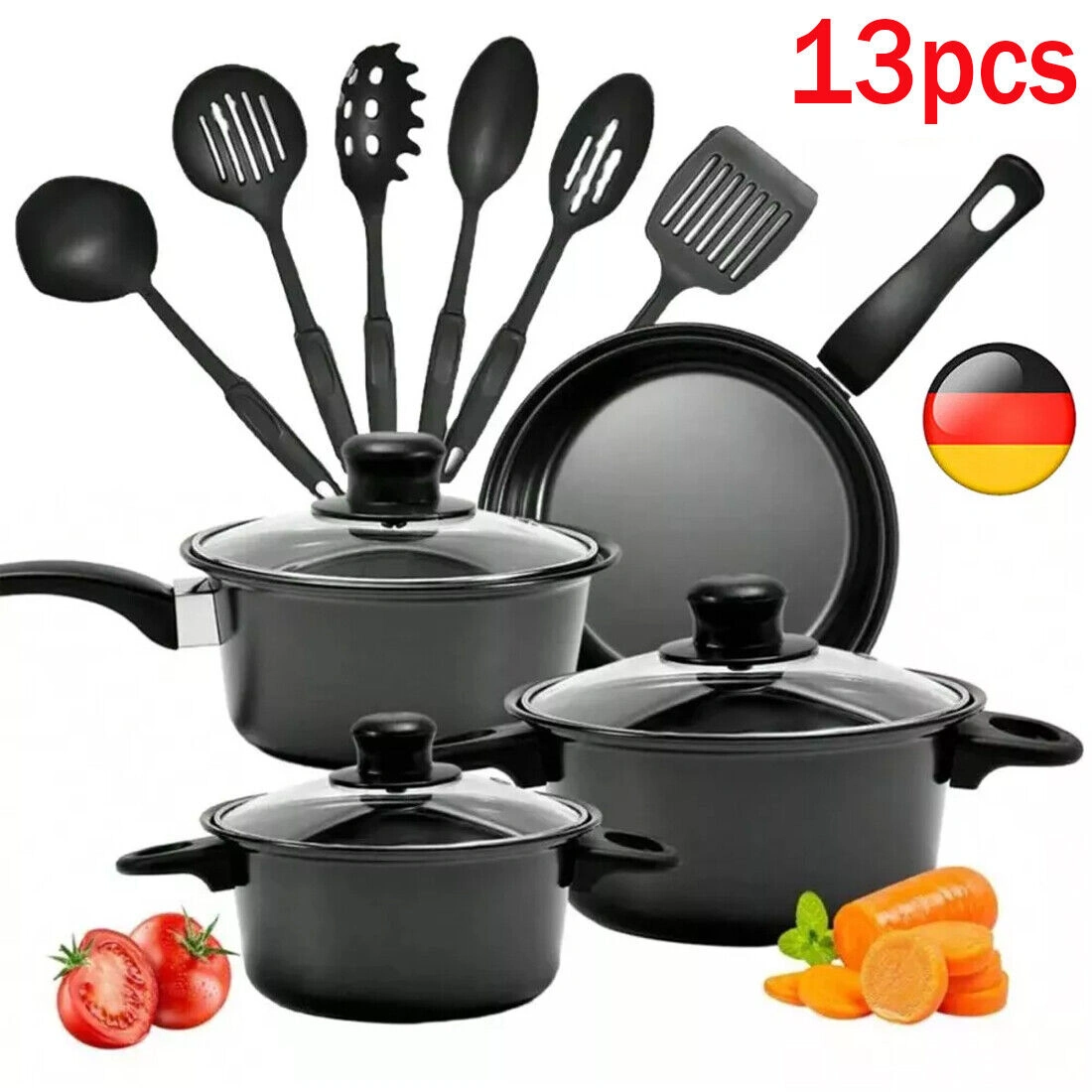 NEW 13-Piece Non-Stick Pot Set, Induction Cookware Set, Compatible with Induction Kitchen, Stainless Steel Pots and Pans view 4