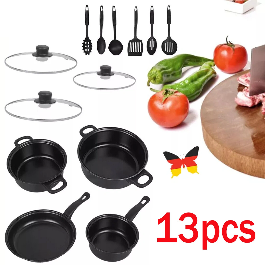NEW 13-Piece Non-Stick Pot Set, Induction Cookware Set, Compatible with Induction Kitchen, Stainless Steel Pots and Pans view 5