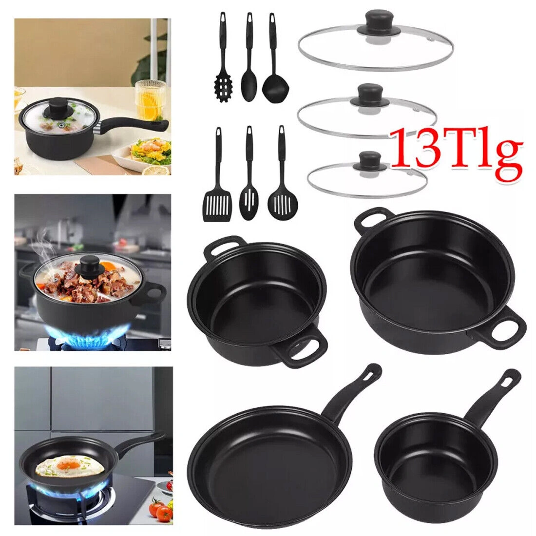 NEW 13-Piece Non-Stick Pot Set, Induction Cookware Set, Compatible with Induction Kitchen, Stainless Steel Pots and Pans view 8