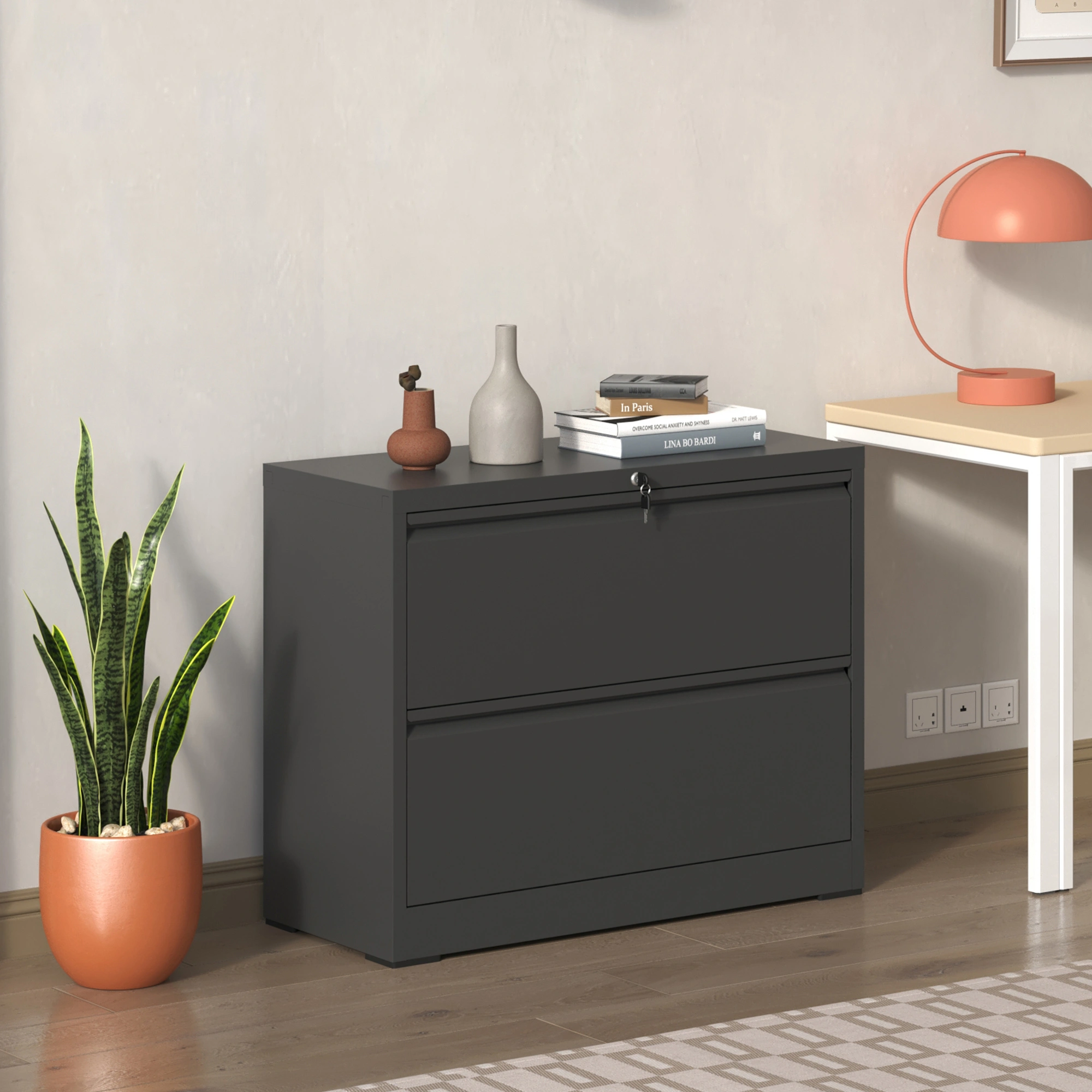2-Drawer Lateral File Cabinet with Lock, Heavy-Duty Metal Filing Cabinet, Letter/Legal/A4/F4, Silent Full-Extension Slides, Office Storage view 3