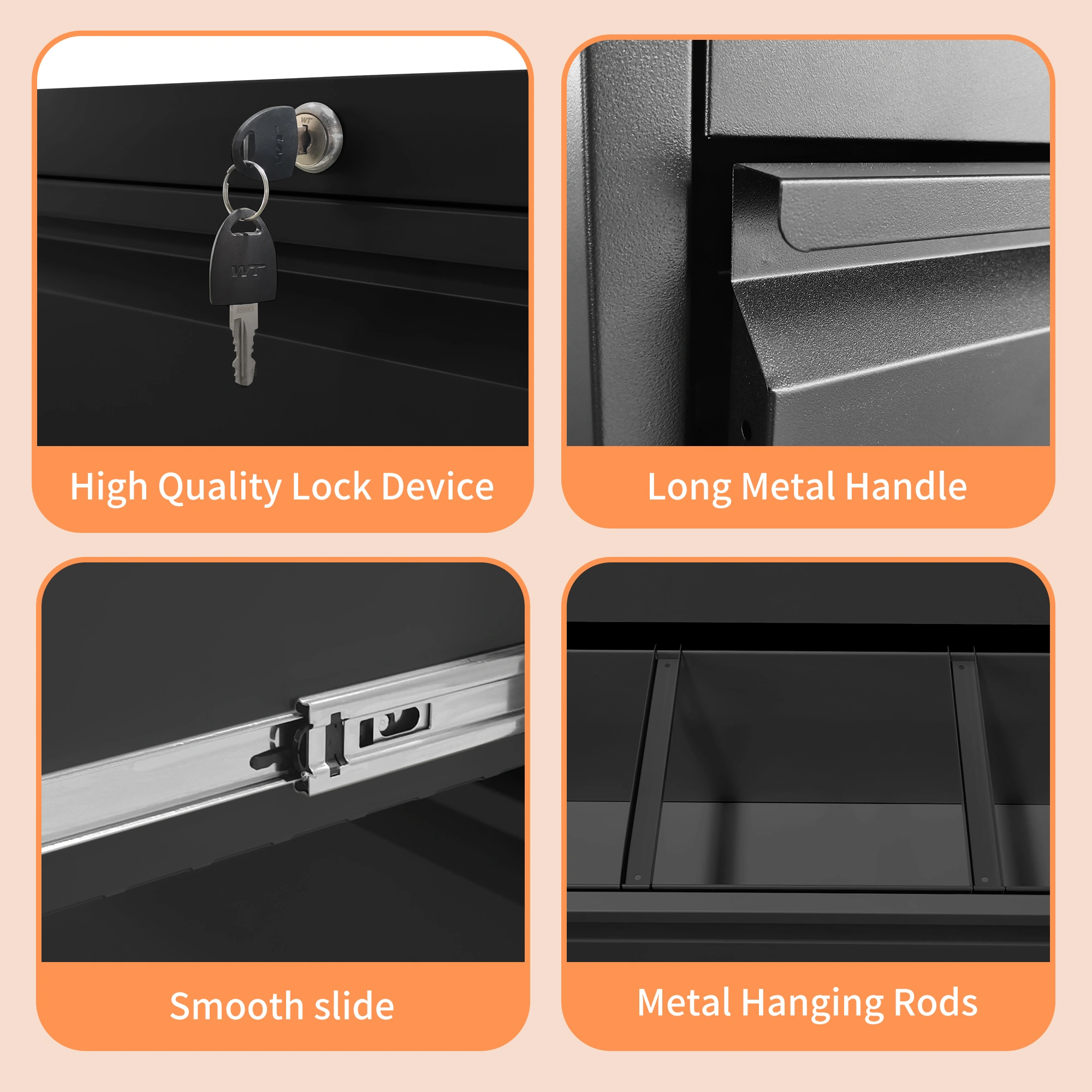 2-Drawer Lateral File Cabinet with Lock, Heavy-Duty Metal Filing Cabinet, Letter/Legal/A4/F4, Silent Full-Extension Slides, Office Storage view 8