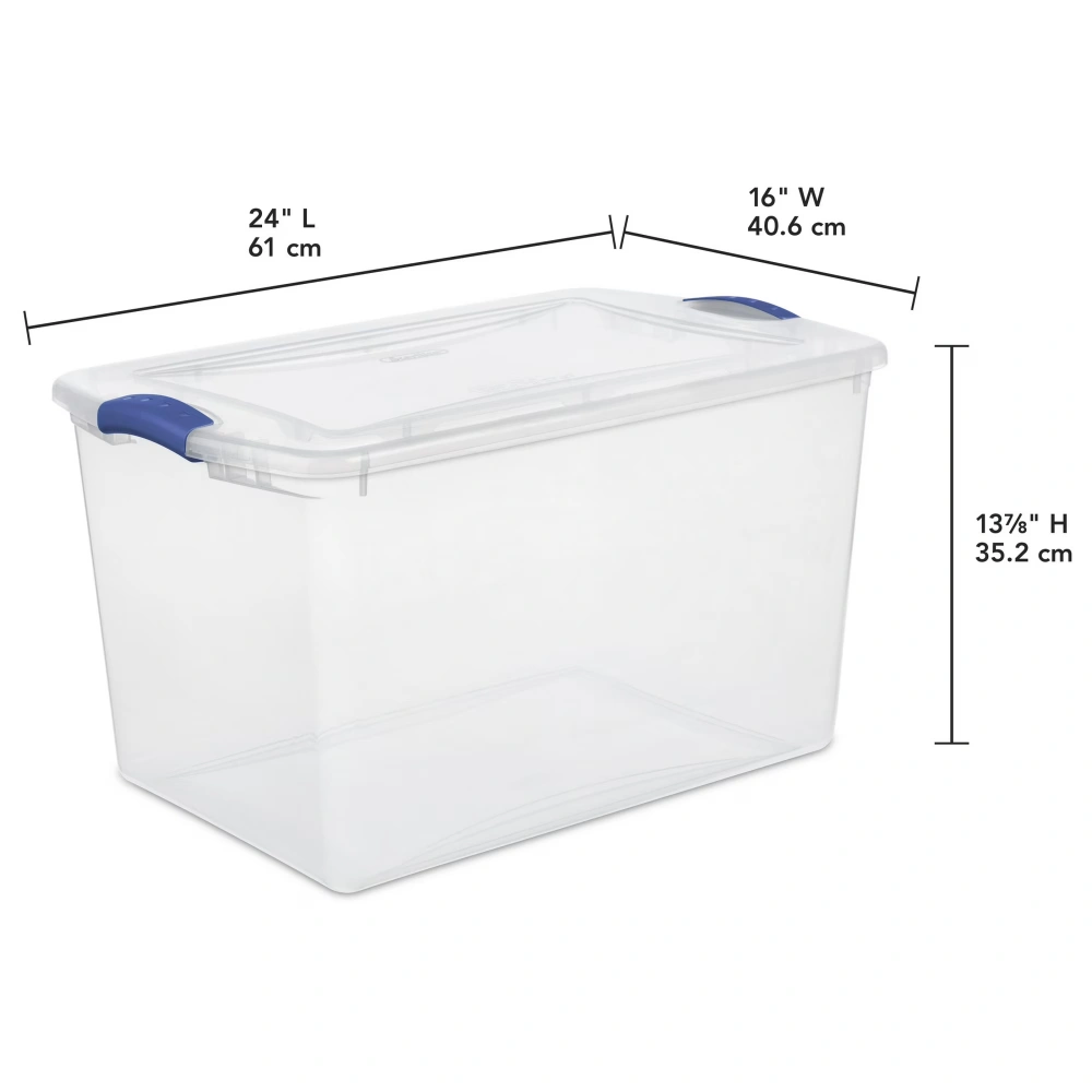 Large Latching Storage Bin, 66 Quart Clear Plastic Storage Container with Clear Lid, Blue Latch, 6 Pack (Shipment from Walmart) view 2