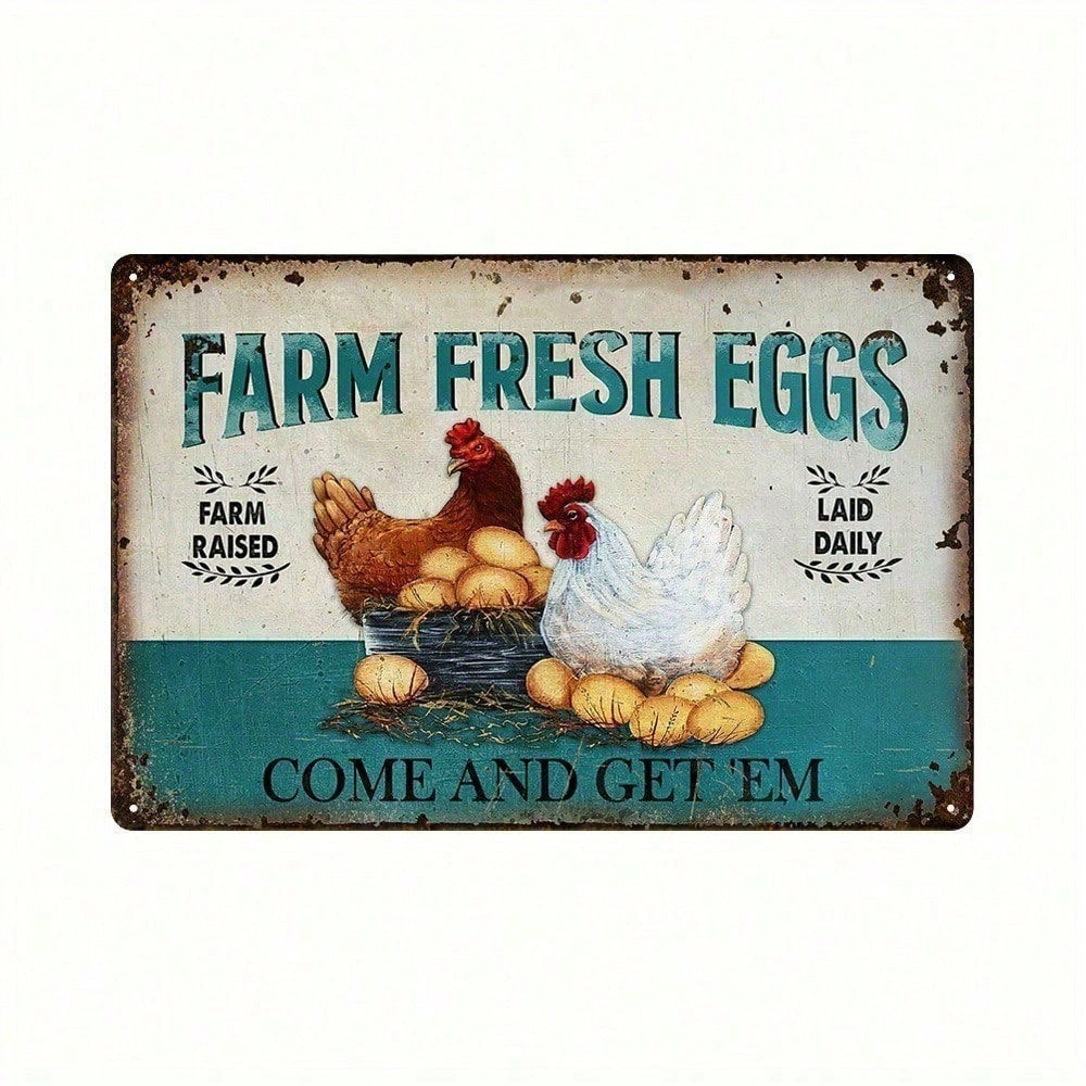 Vintage Rustic Aluminum Chicken Sign 8x12 Inch Farmhouse Wall Decor 20.3x30.5cm Metal Art for Home Kitchen Living Room view 5
