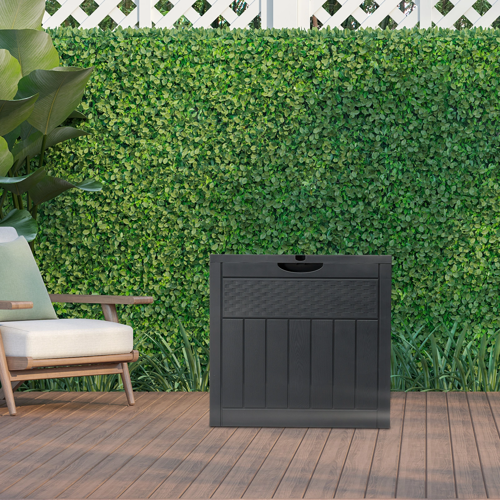 33gal Square Wood & Rattan Plastic Garden Storage Box Gray view 10