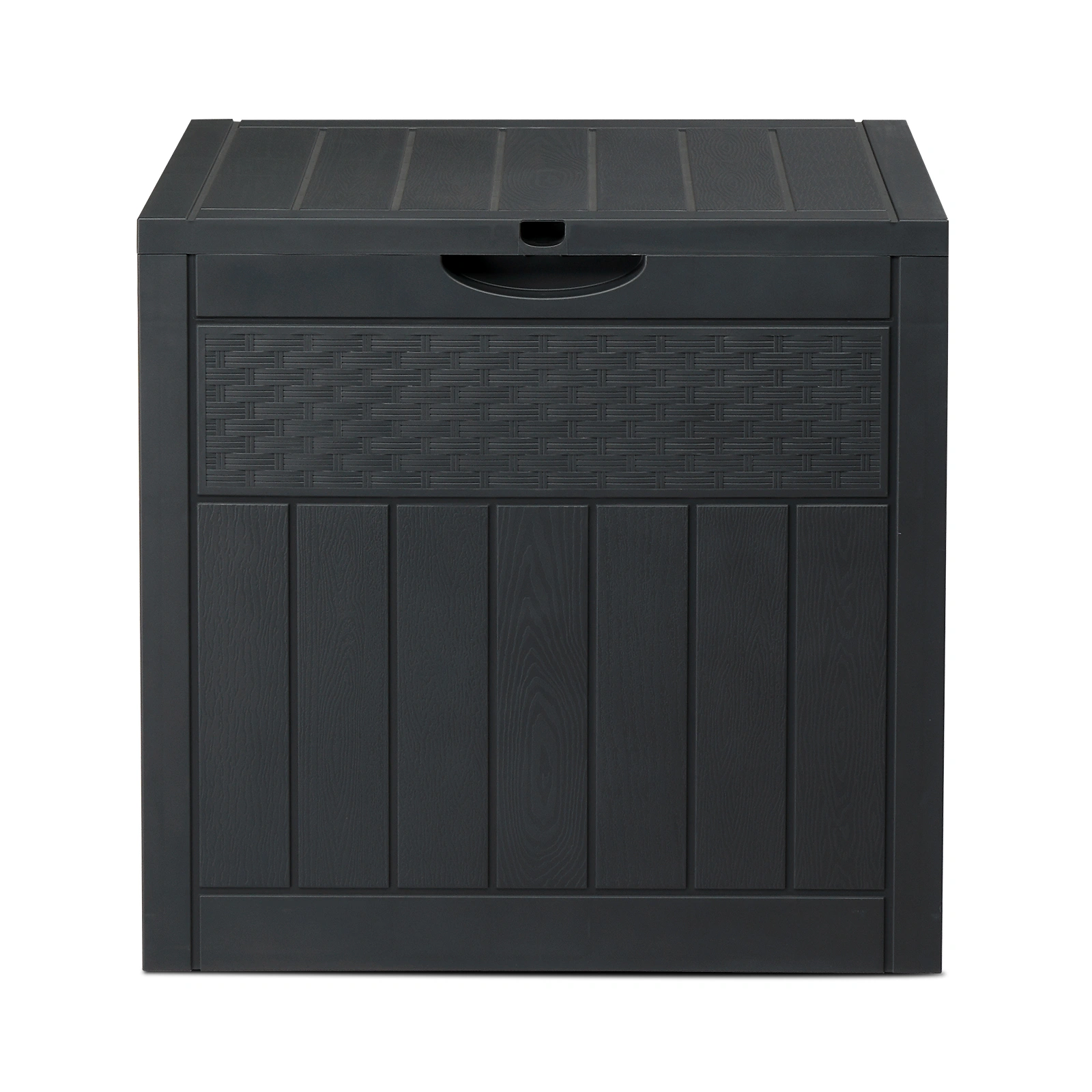 33gal Square Wood & Rattan Plastic Garden Storage Box Gray view 2