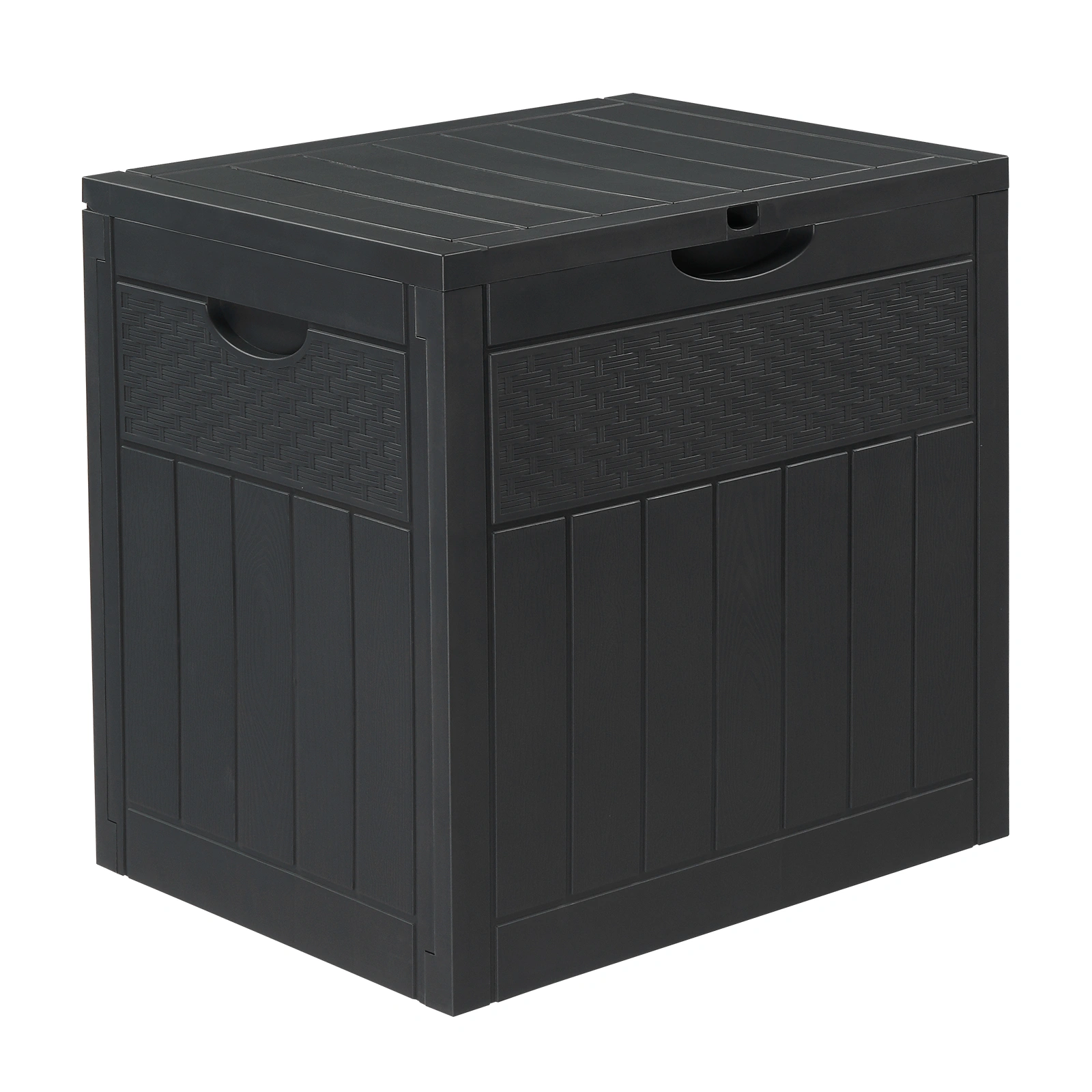 33gal Square Wood & Rattan Plastic Garden Storage Box Gray view 3