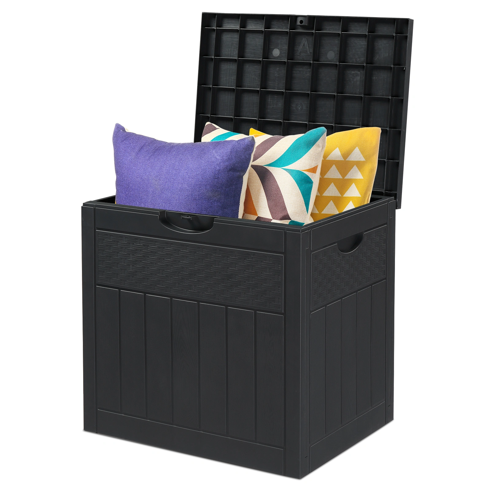 33gal Square Wood & Rattan Plastic Garden Storage Box Gray view 6