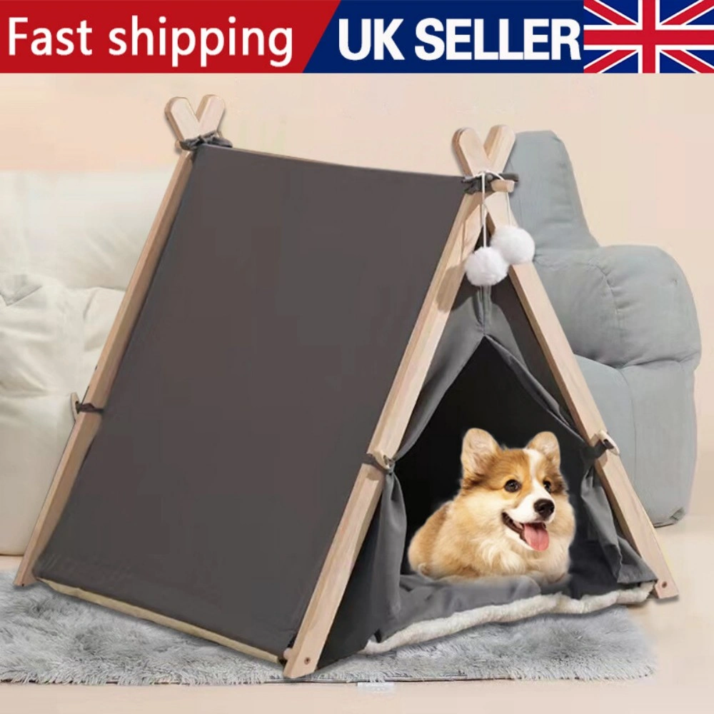 Large Pet Teepee Bed for Dogs Cats - Igloo Play Tent with Cushion Mat, Tipi House