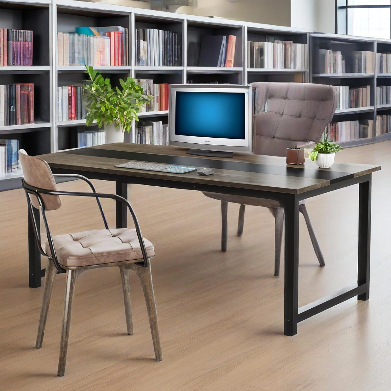 Modern Office Desk - Compact Study Writing Table for Home, Small Spaces, Bedroom, Laptop Computer Workstation with Storage Shelf view 2