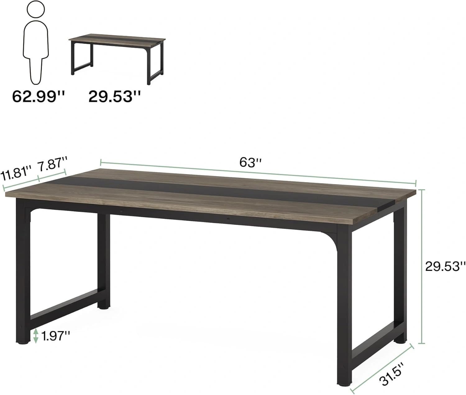 Modern Office Desk - Compact Study Writing Table for Home, Small Spaces, Bedroom, Laptop Computer Workstation with Storage Shelf view 3