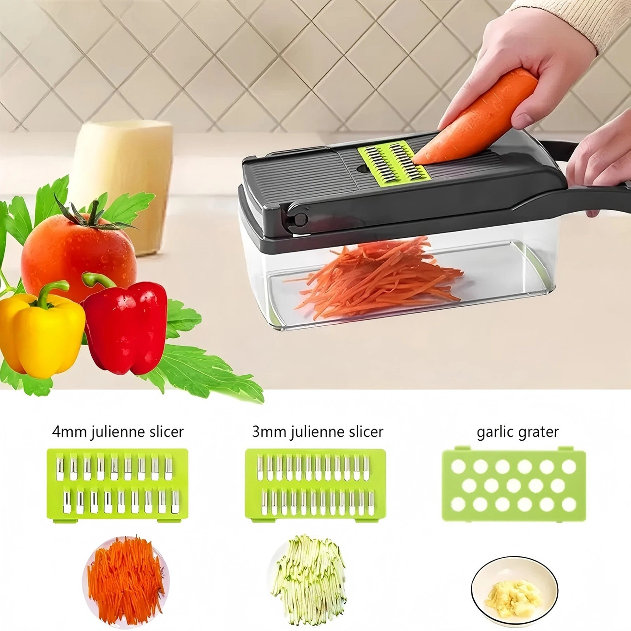 16-in-1 Vegetable Chopper - Mandolin Slicer, Dicer, Cutter & Peeler for Fruit Salad view 3