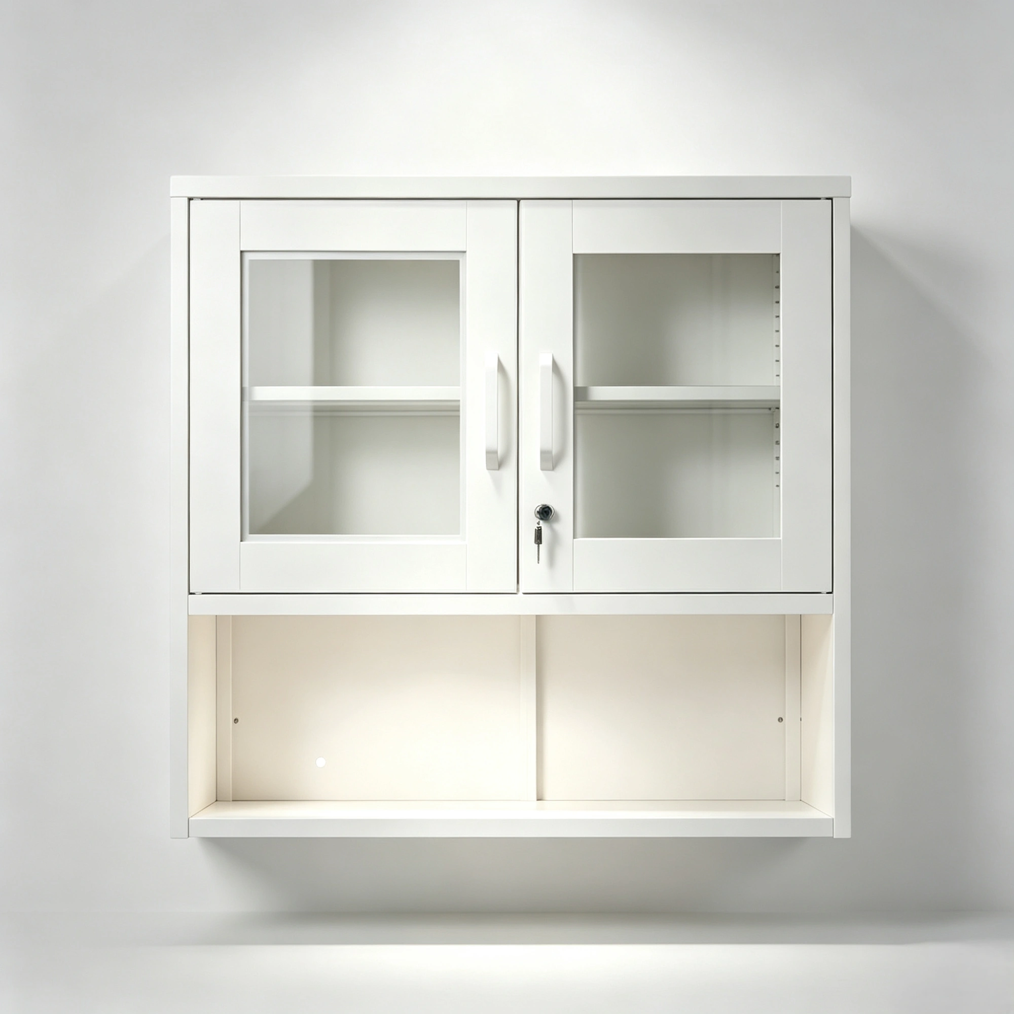 White Steel Wall Mount Display Cabinet with LED Light, 31.5x31.5x11.81 inch Indoor Glass Door Storage Shelf view 13