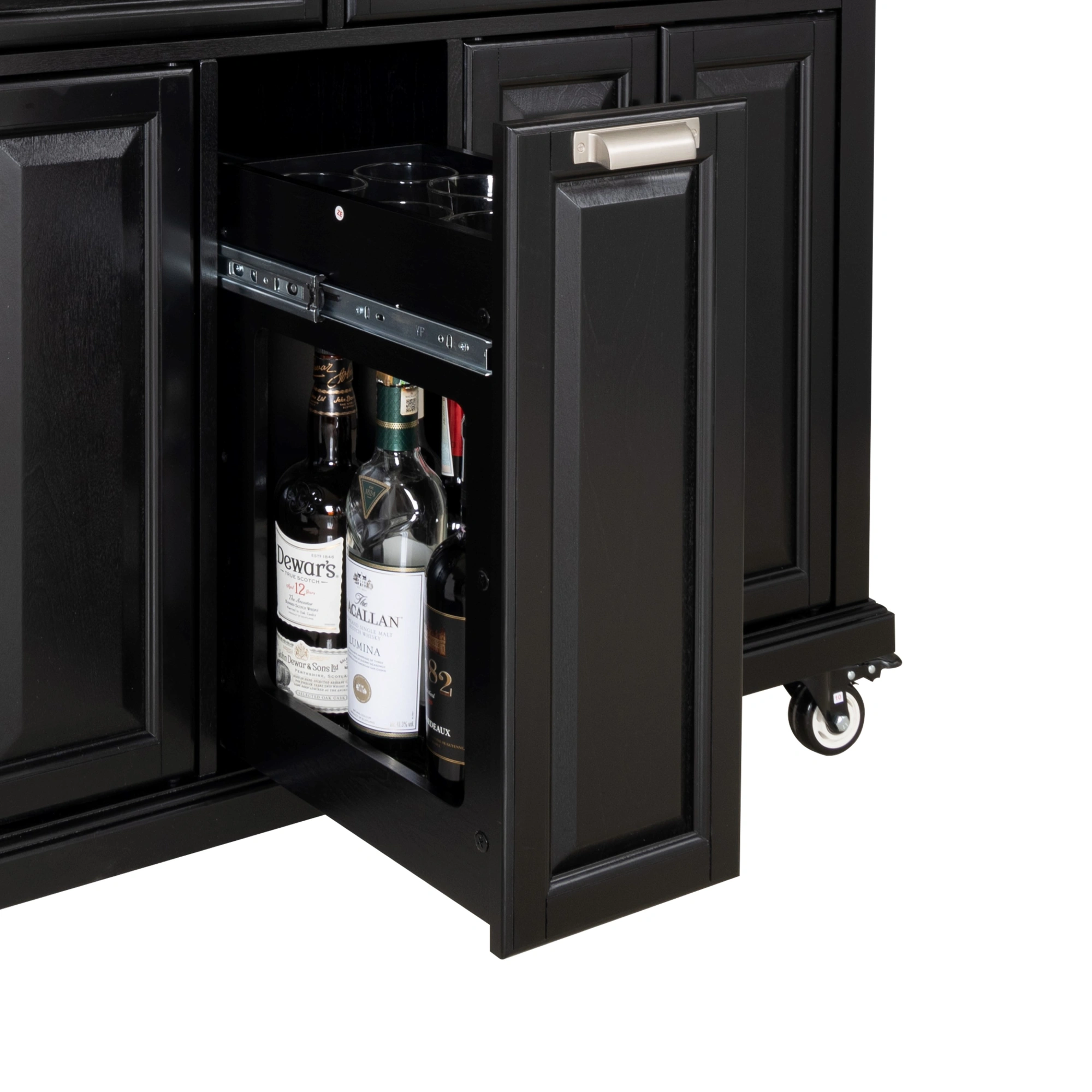Natural Wood Top Kitchen Island Cart with Storage Shelves - Moveable Cooking Station with Wheels view 4