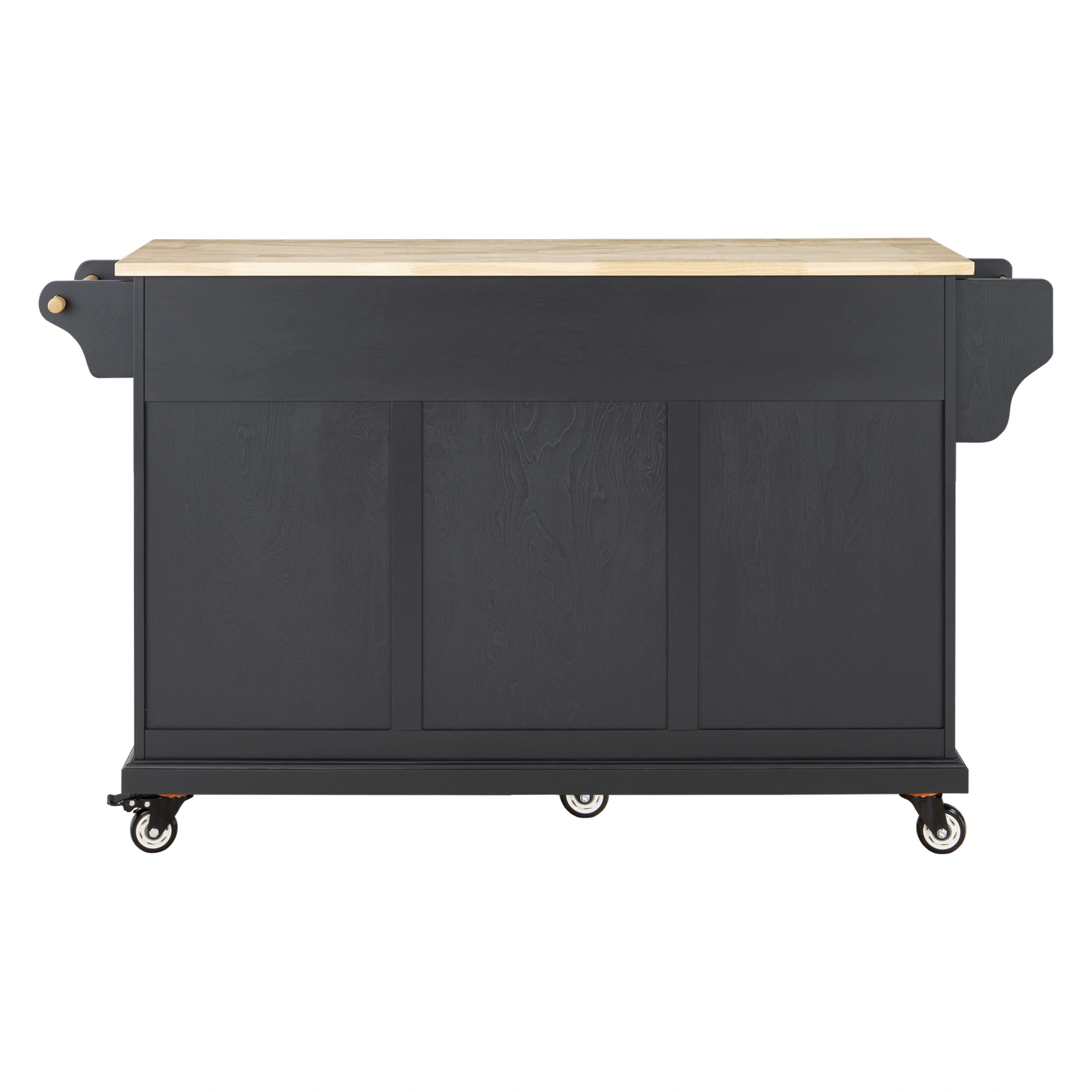 Natural Wood Top Kitchen Island Cart with Storage Shelves - Moveable Cooking Station with Wheels view 5