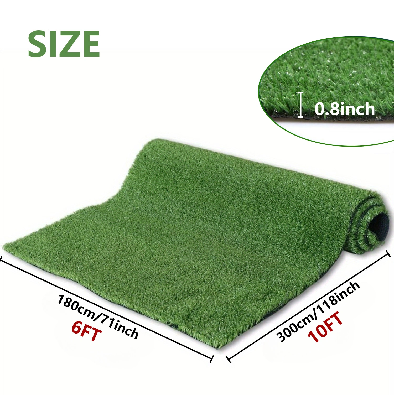 6ft x 10ft Artificial Turf Grass 0.6" Pile with Drainage Holes, Rubber Backing Fake Grass for Indoor Outdoor Pet Areas, Garden Lawn Patio Balcony Decor view 5