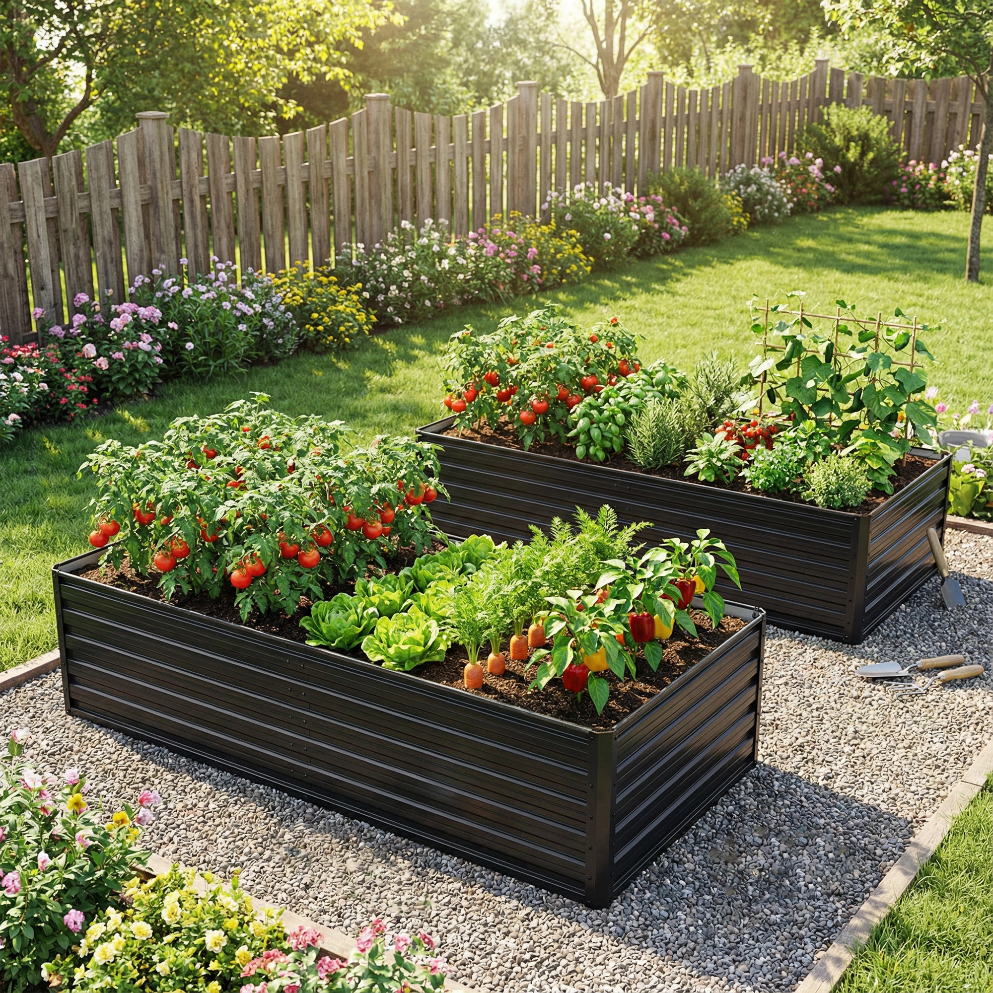 2-Pack Raised Garden Bed 74.6"x35.4"x25.2" Metal Planter Box Open Drainage Base 4 Reinforcing Rods Each Rustproof Steel for Vegetables Fruits Flowers Herbs Succulents