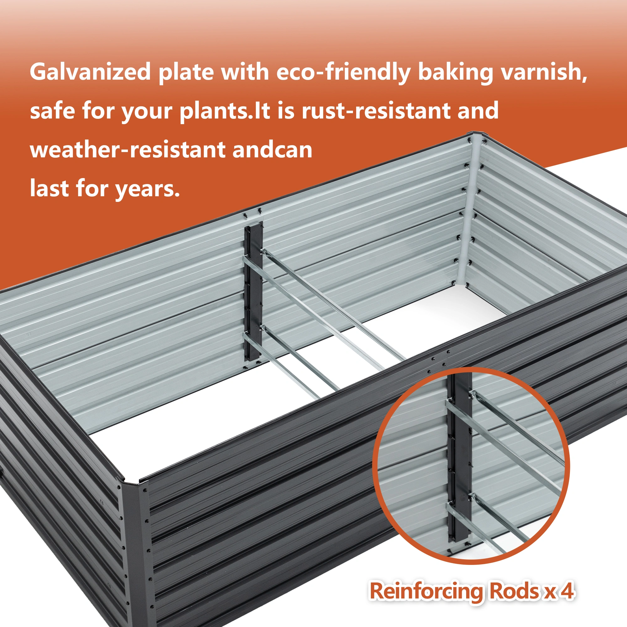 2-Pack Raised Garden Bed 74.6"x35.4"x25.2" Metal Planter Box Open Drainage Base 4 Reinforcing Rods Each Rustproof Steel for Vegetables Fruits Flowers Herbs Succulents view 5