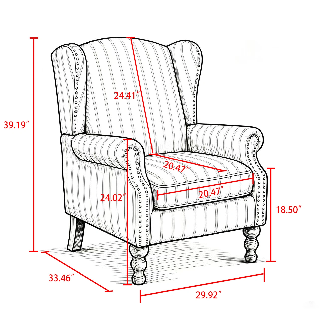 Modern Accent Chair with Retro Wood Legs, Comfy Upholstered Armchair, Floral Design Single Sofa Chair for Living Room Bedroom Office - Stripe view 2