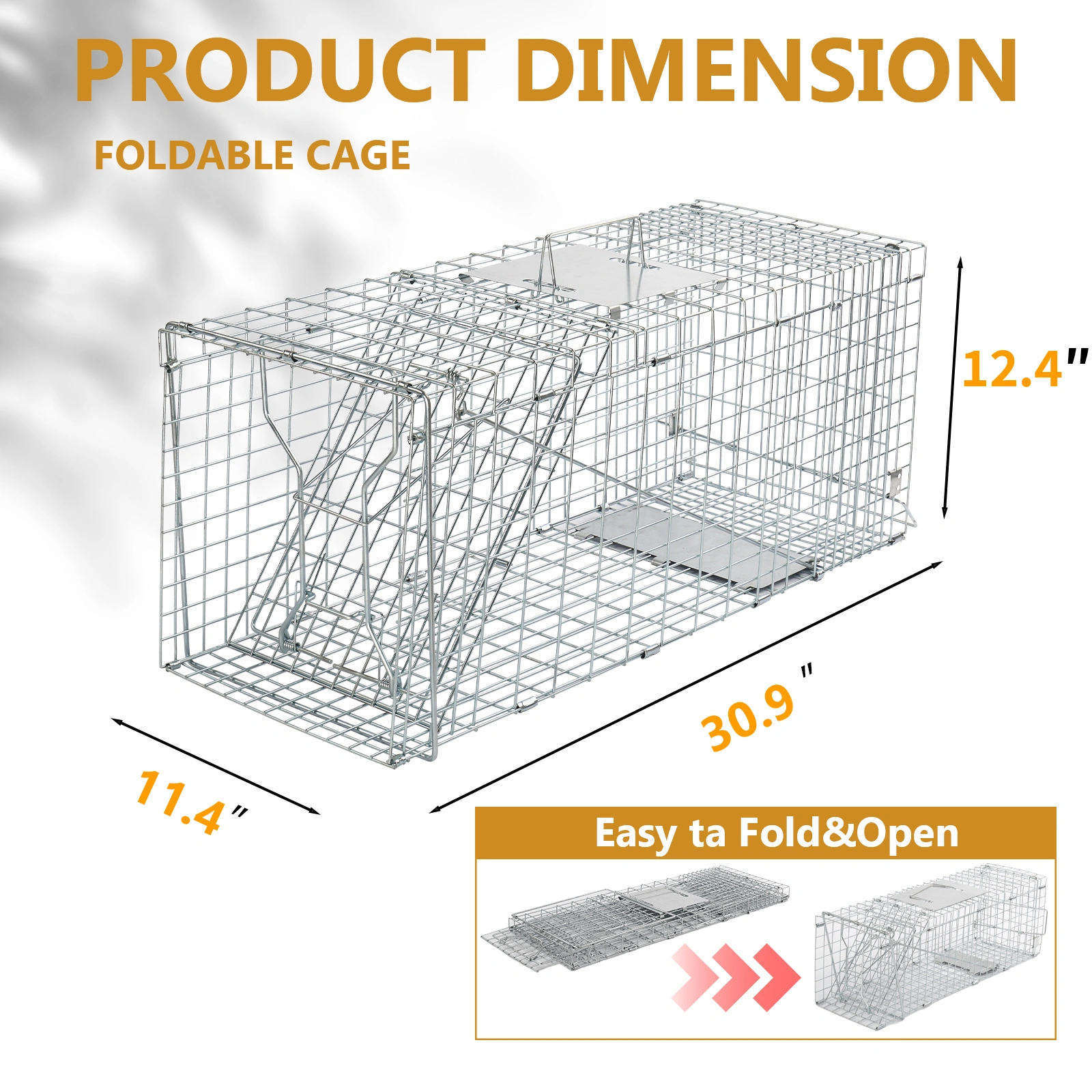 32" Live Animal Cage Trap, Heavy Duty Folding Raccoon Trap, Humane Cat Trap with Handle for Rabbits, Stray Cats, Squirrels, Raccoons, Skunk, Mole, Groundhogs and Opossums view 5